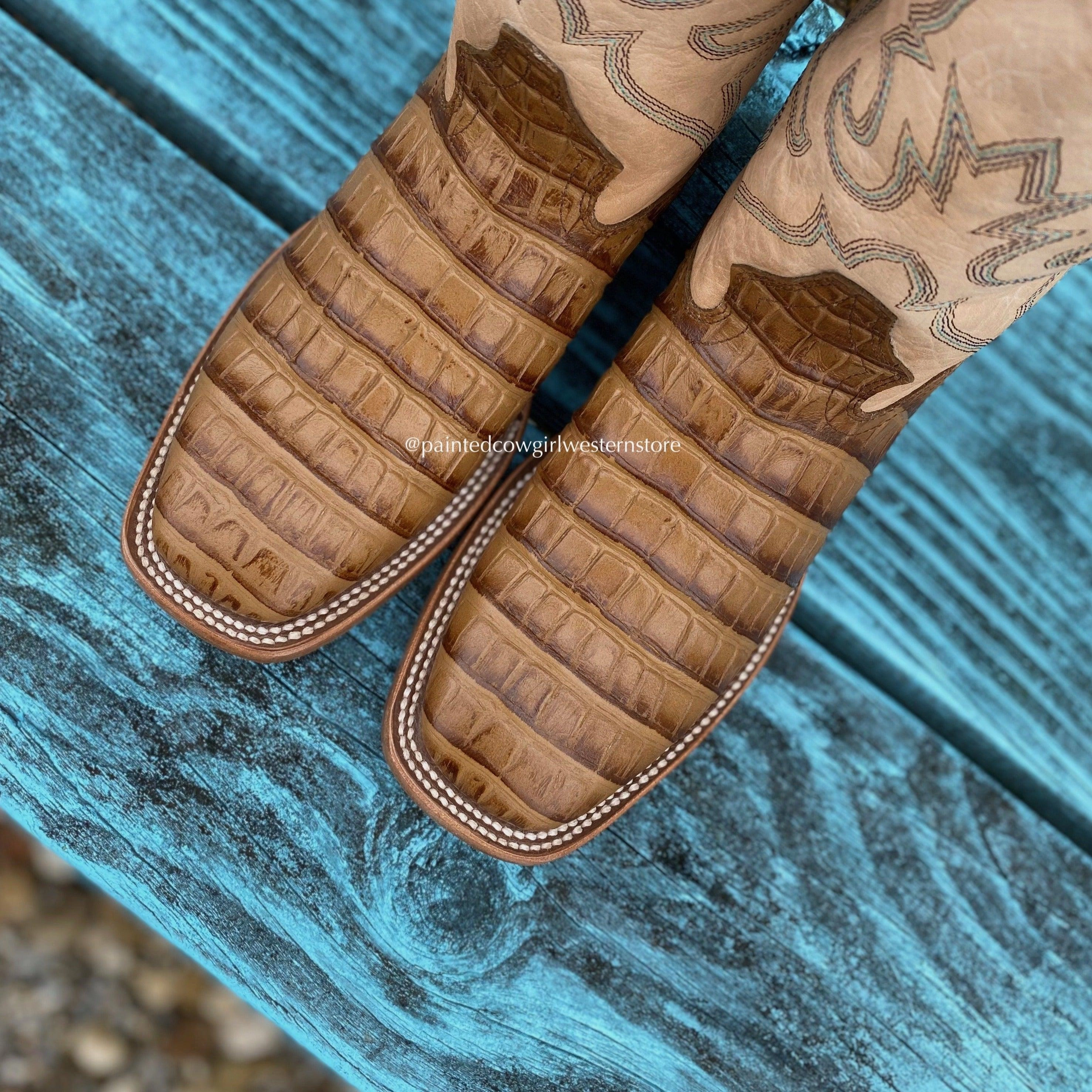 Macie Bean Girls Children's Brown Caiman Print Square Toe Cowboy Boots MK9158 Urban Commute