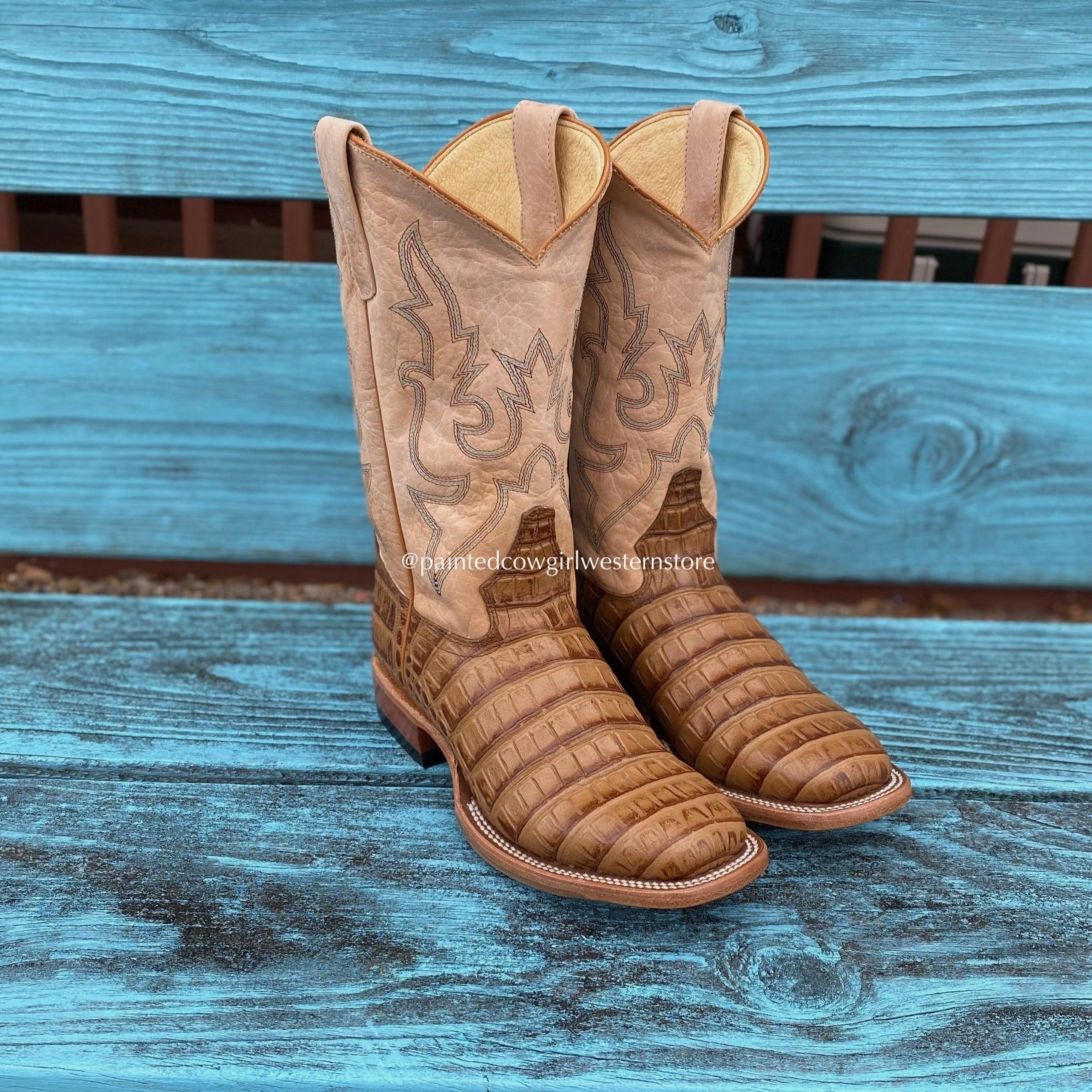Macie Bean Girls Children's Brown Caiman Print Square Toe Cowboy Boots MK9158 Smooth Design Tactical Gear