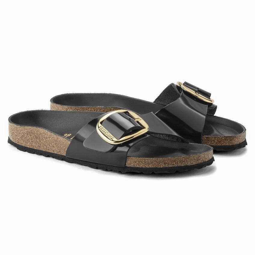 wellness Slip On Style Madrid | Big Buckle | Patent | Black
