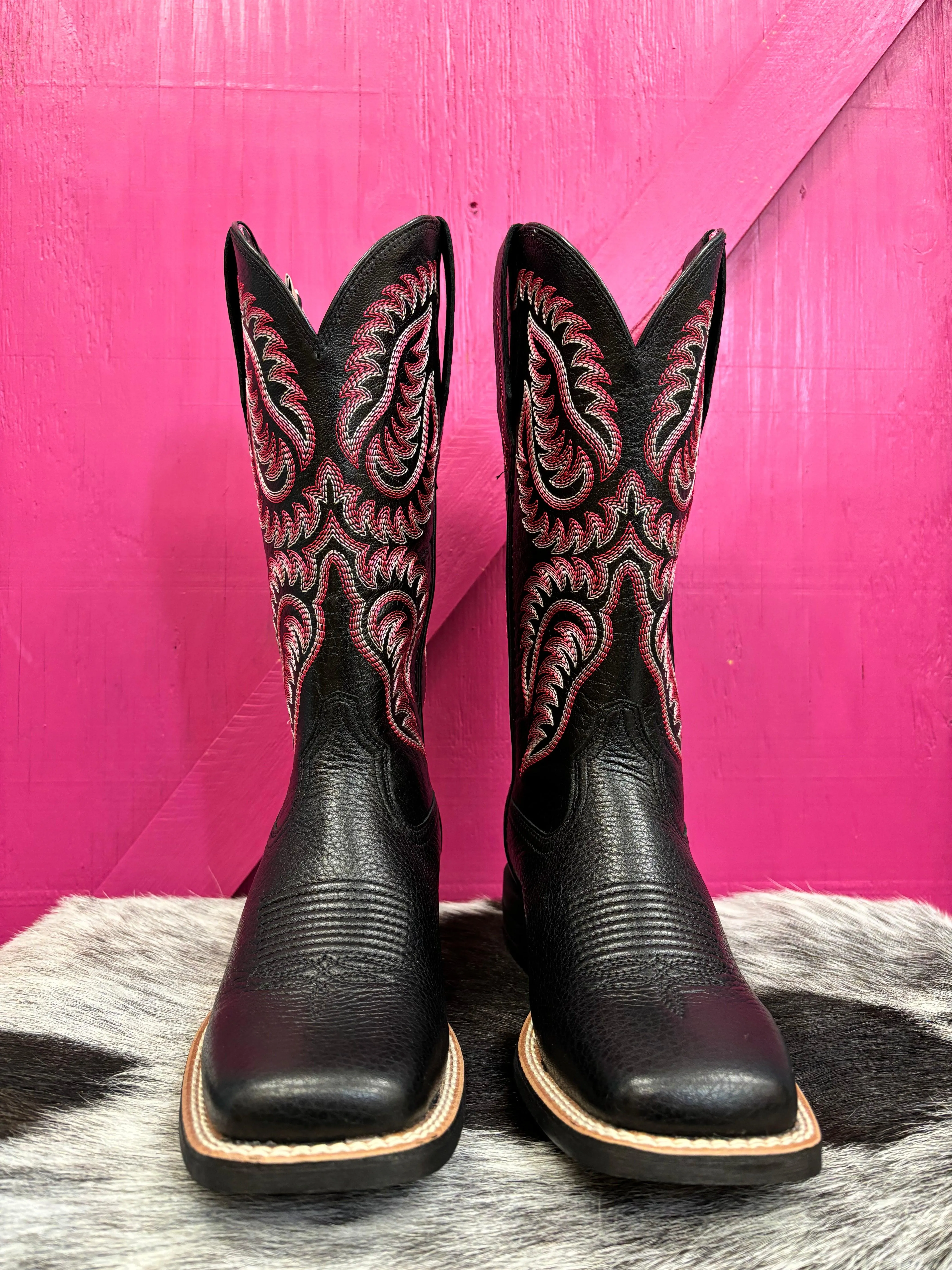 Ariat Women's Black Deertan Cattle Caite Stretchfit Square Toe Cowgirl Boot 10050920 Tourist Narrow Fit