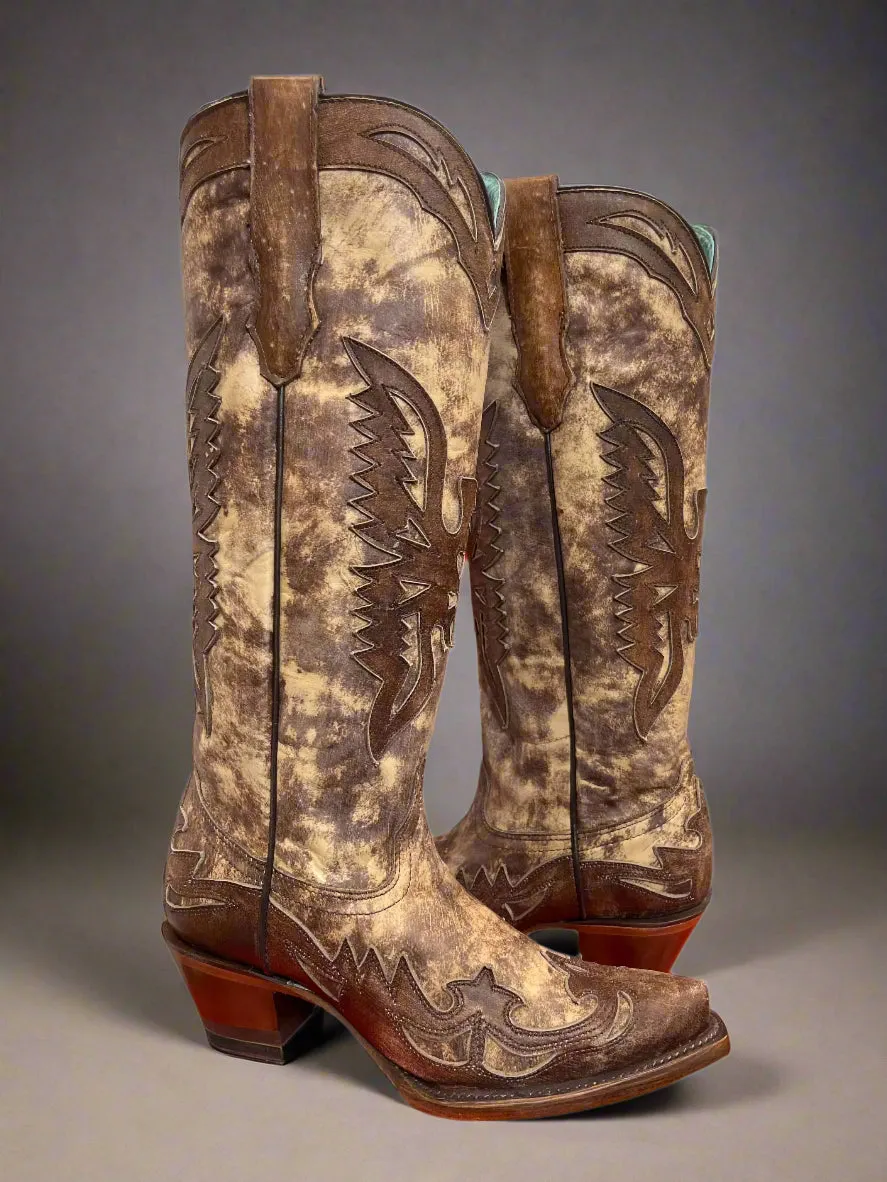 Corral Women's Taupe Brown Eagle Overlay Snip Toe Cowgirl Boots A4303 Construction Fit Tough Build