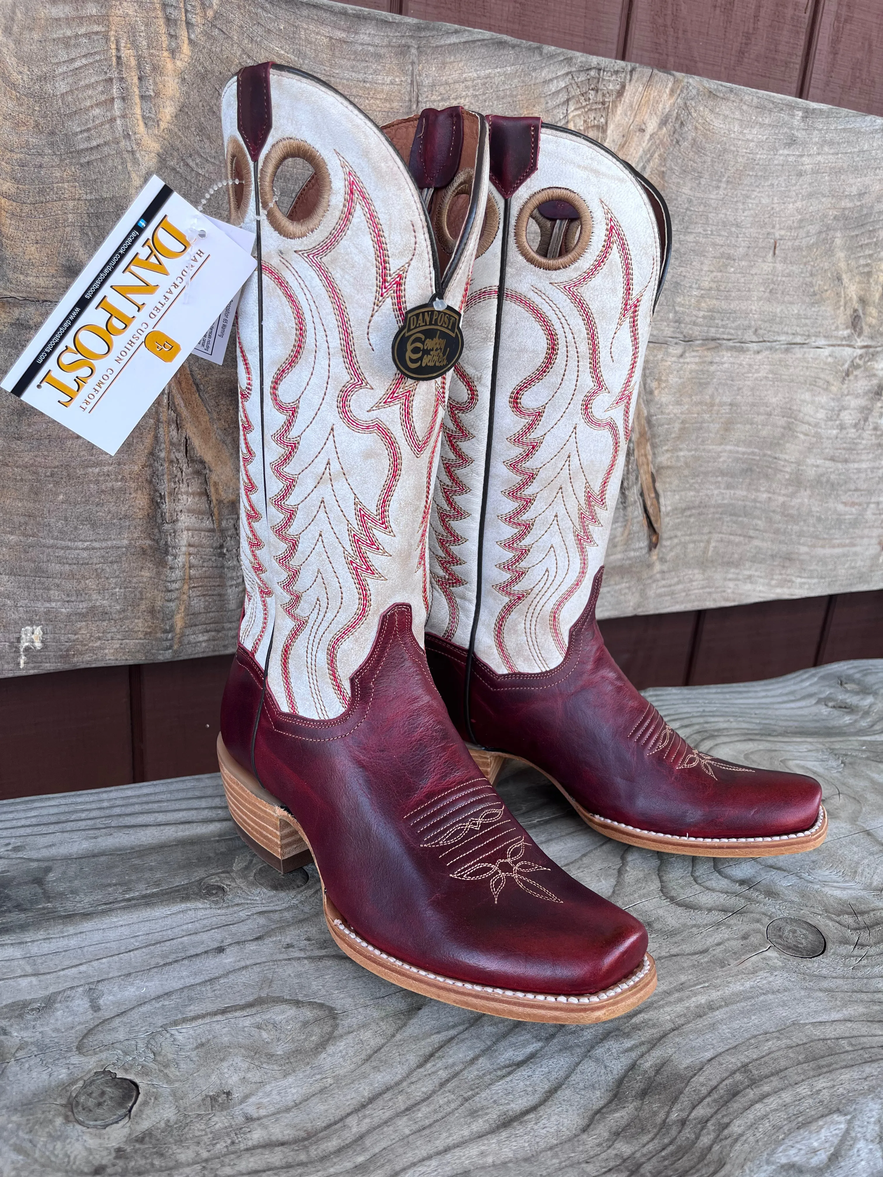 Lace   Up Closure Dan Post Women's Red Leather & White Top Adelaide Cutter Toe Cowgirl Boots DP7048