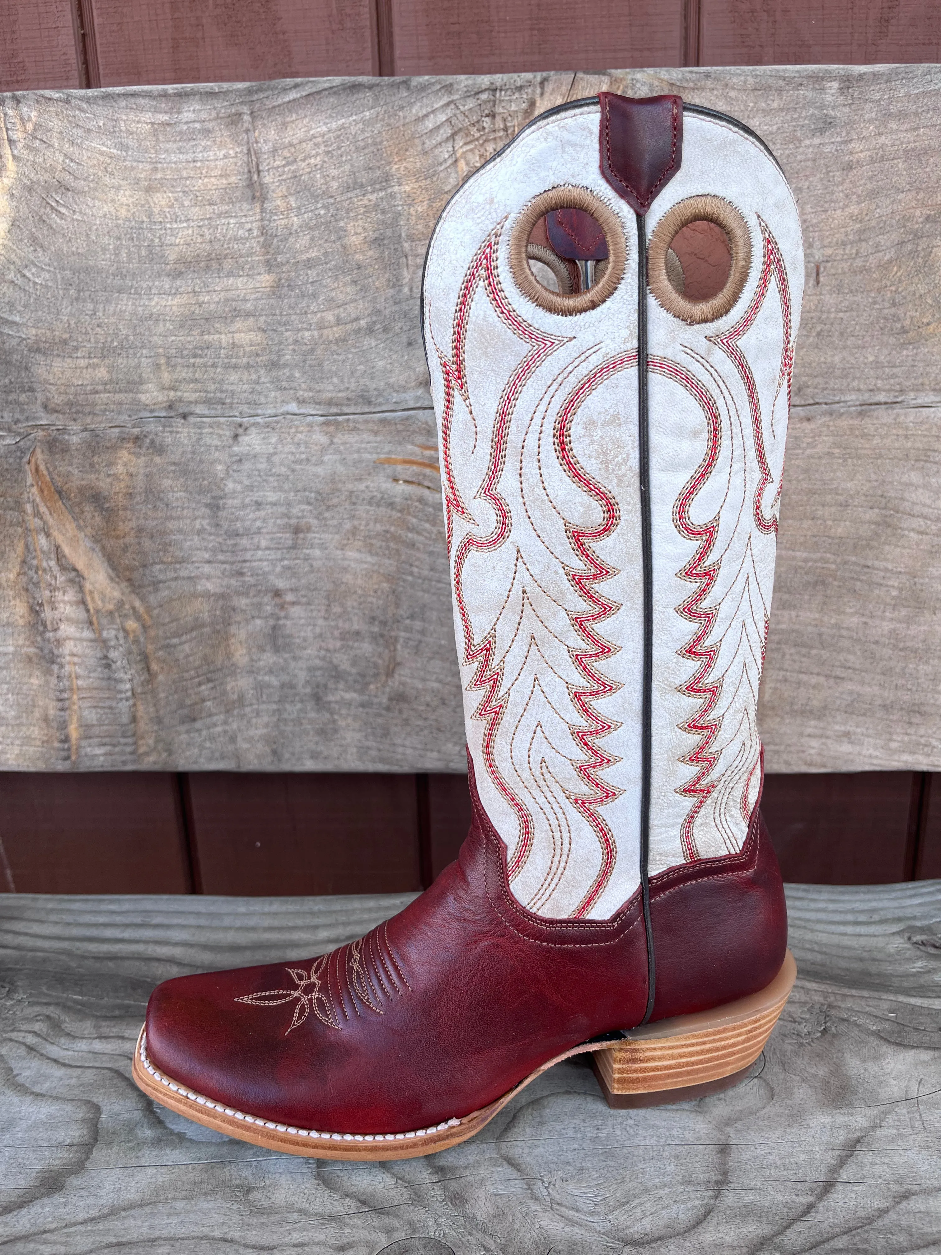 Dan Post Women's Red Leather & White Top Adelaide Cutter Toe Cowgirl Boots DP7048 Rubber Sole