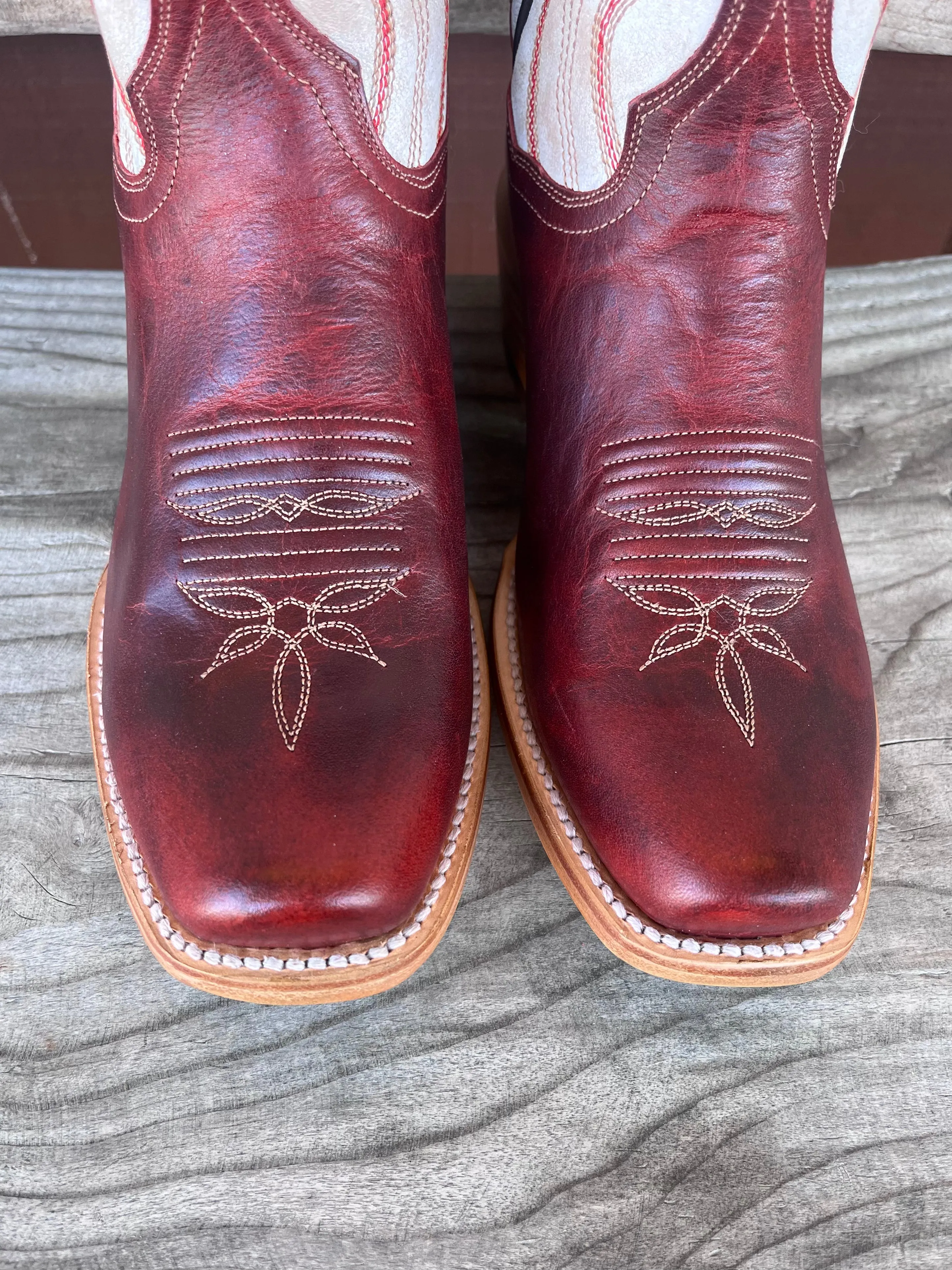 Dan Post Women's Red Leather & White Top Adelaide Cutter Toe Cowgirl Boots DP7048 CushionedSole