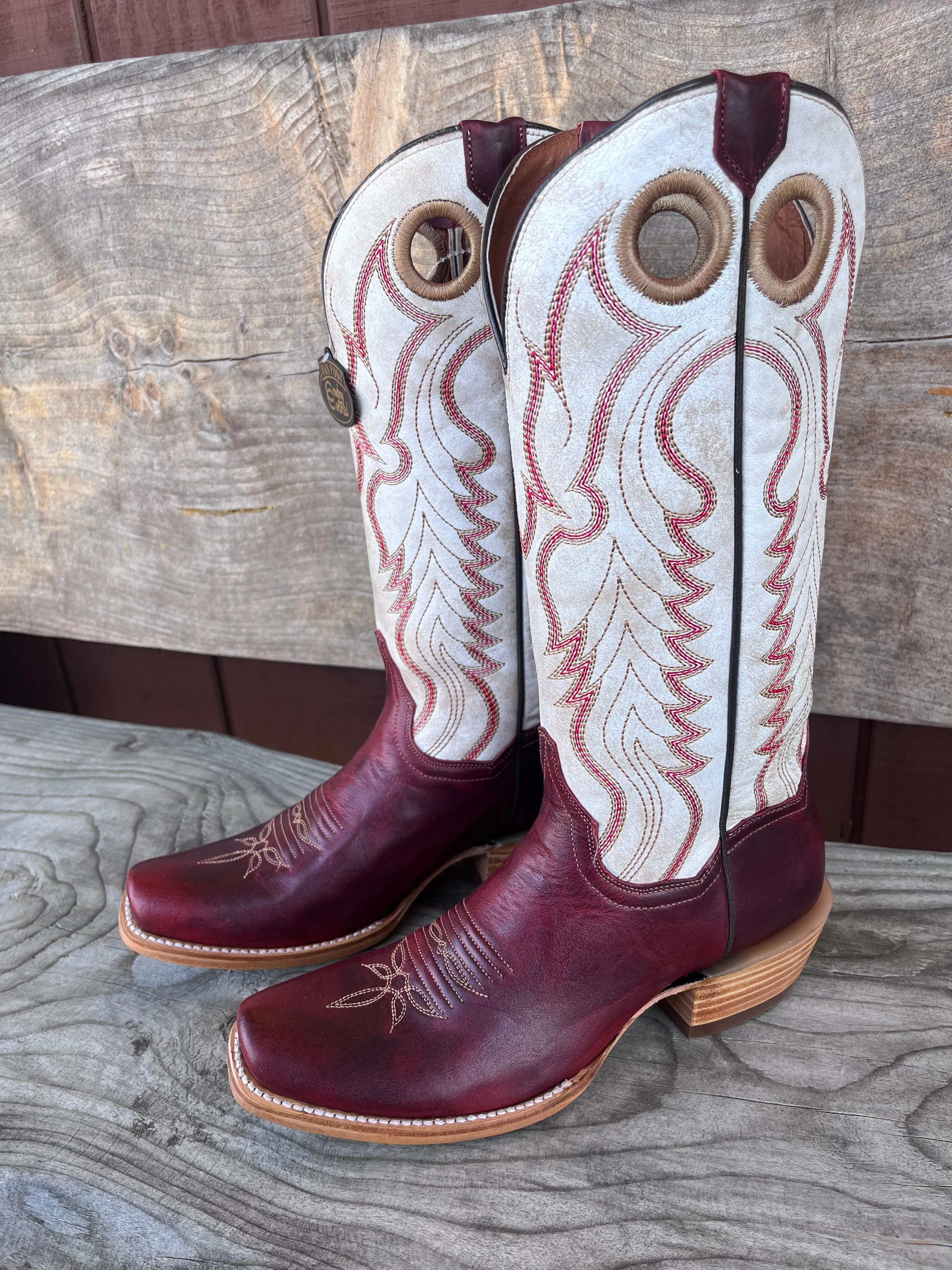 Dan Post Women's Red Leather & White Top Adelaide Cutter Toe Cowgirl Boots DP7048 Pastel Glow Buckle Shine