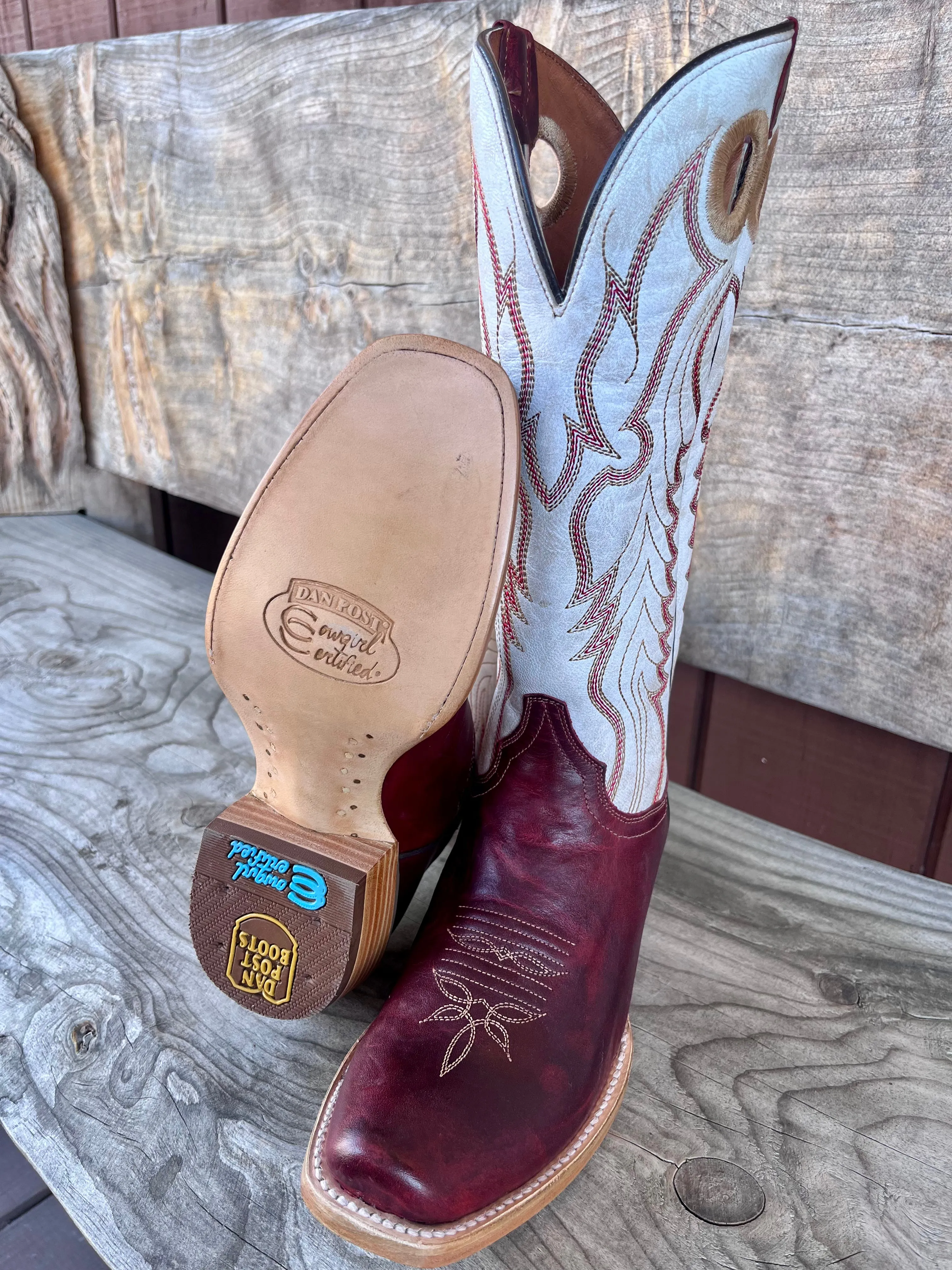 Dan Post Women's Red Leather & White Top Adelaide Cutter Toe Cowgirl Boots DP7048 Canvas Upper