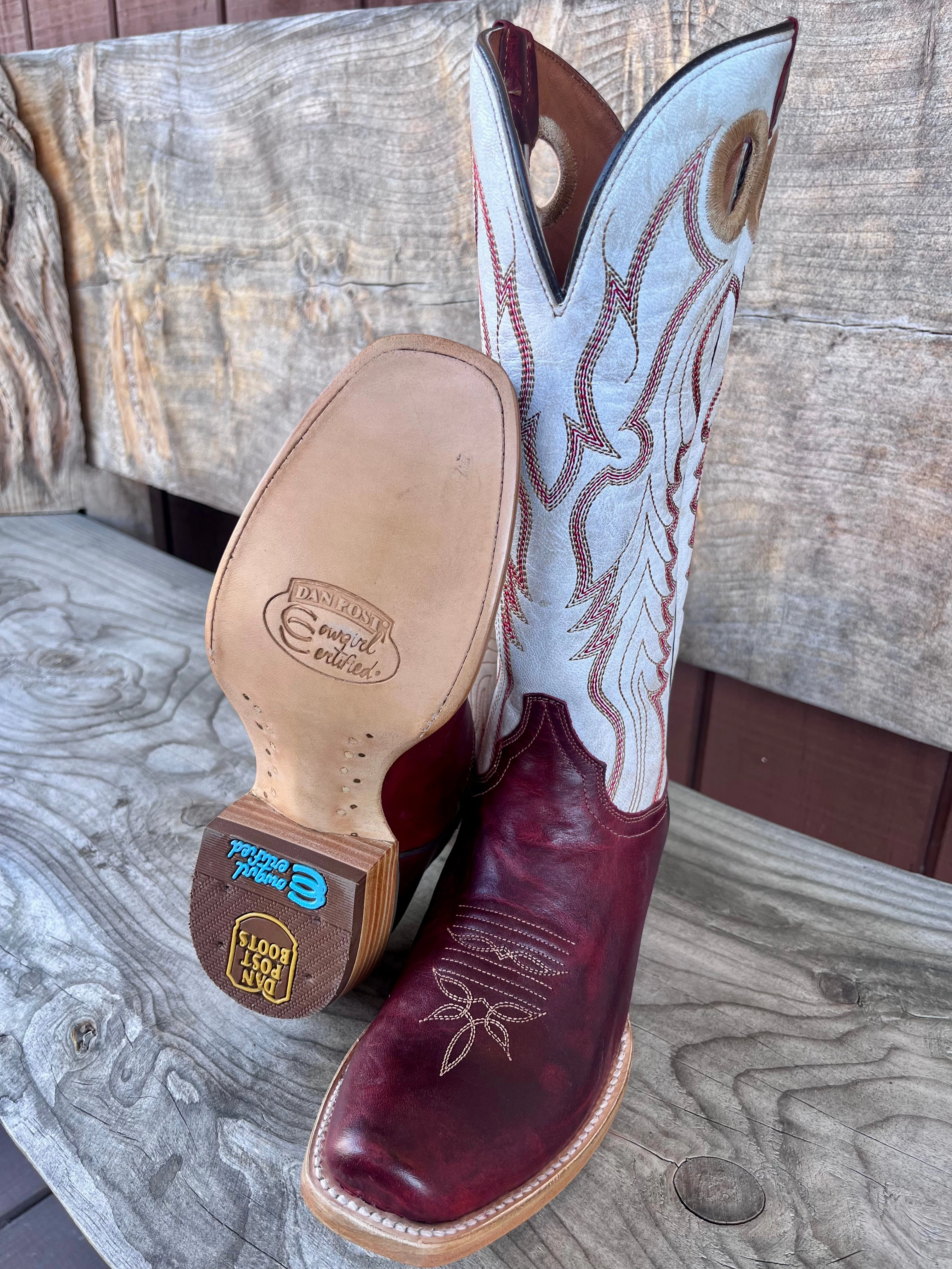 Dan Post Women's Red Leather & White Top Adelaide Cutter Toe Cowgirl Boots DP7048 Canvas Upper