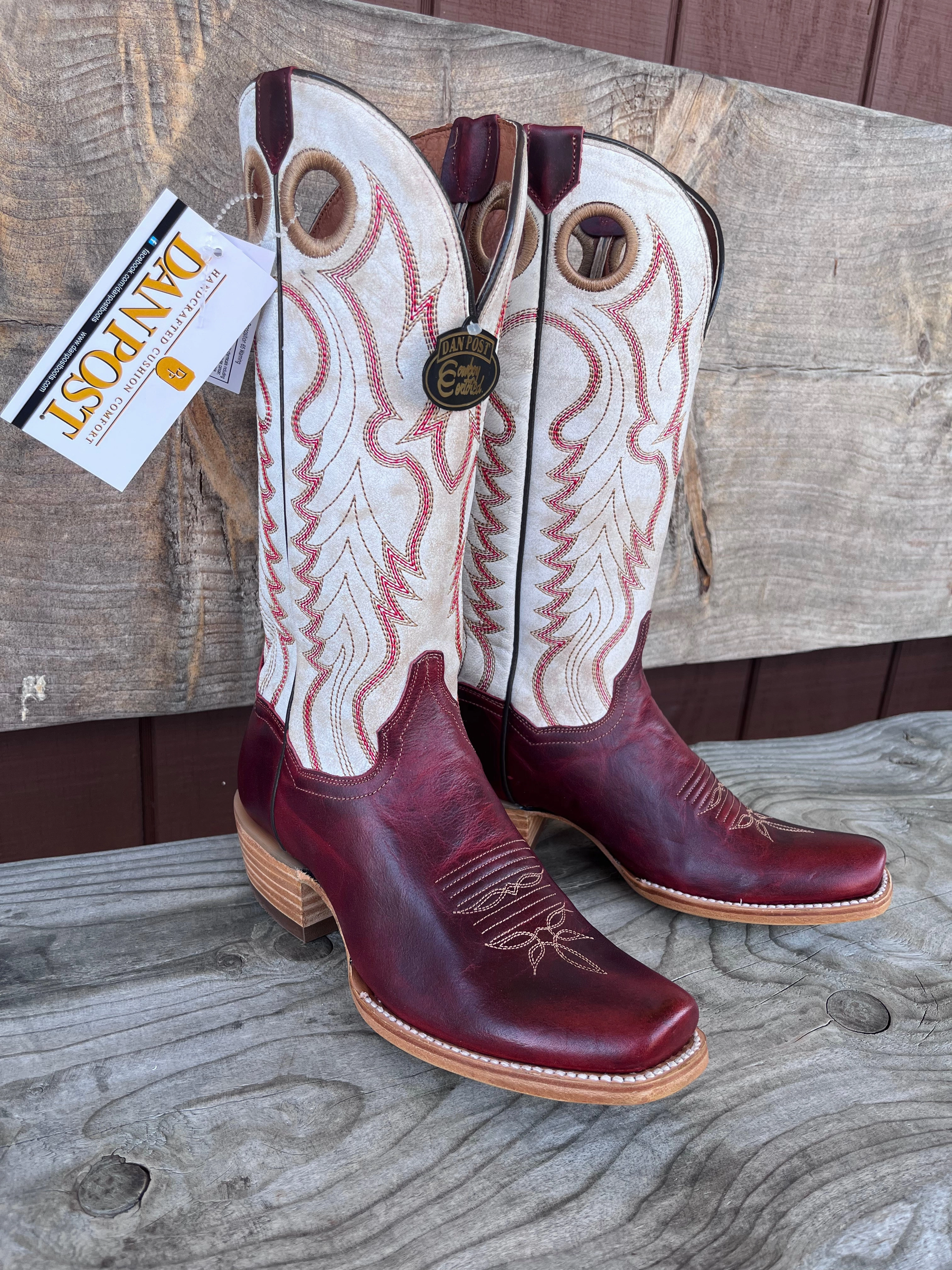 Lace   Up Closure Dan Post Women's Red Leather & White Top Adelaide Cutter Toe Cowgirl Boots DP7048