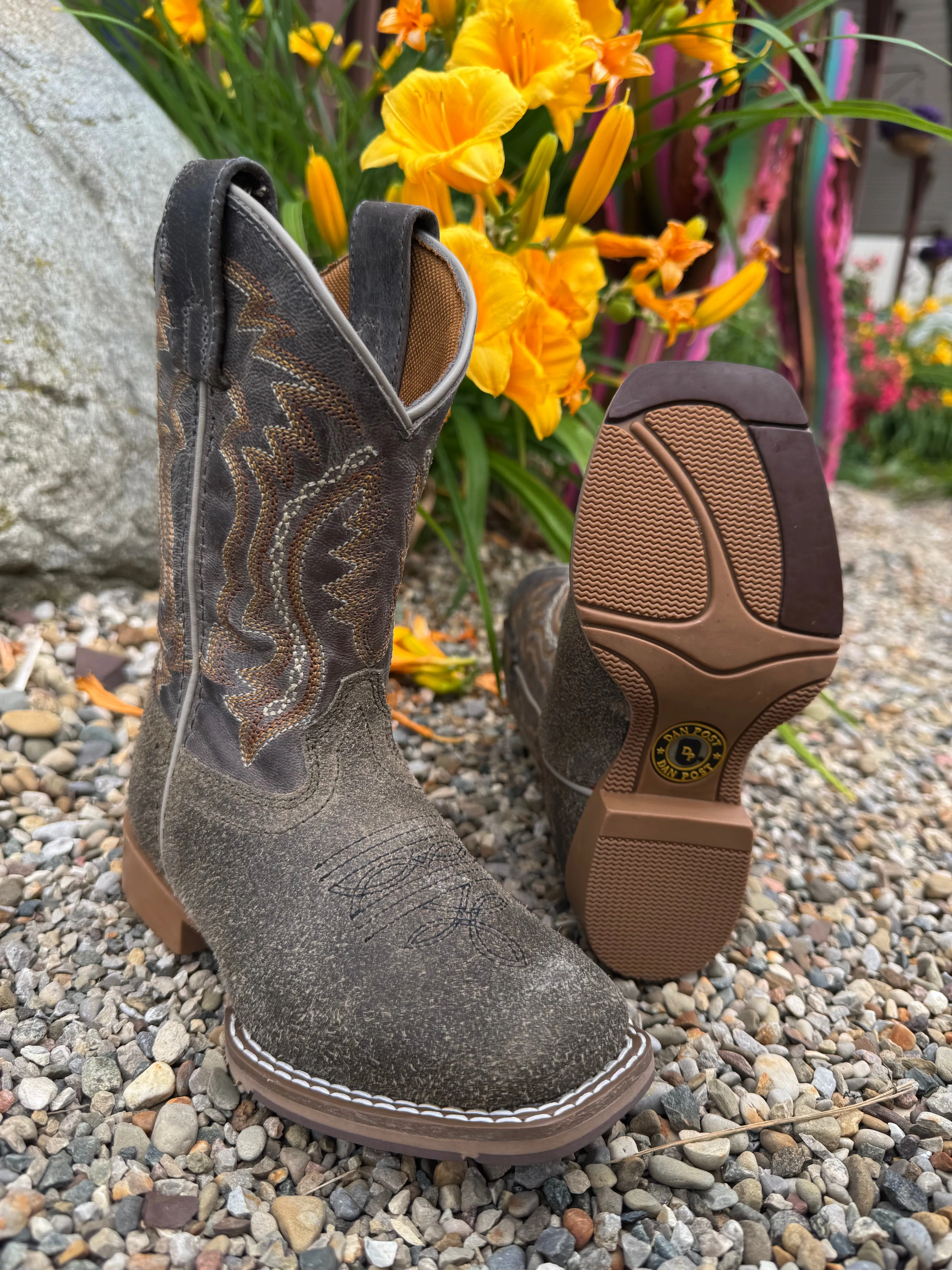 Anti-fungal Multi Surface Dan Post Children/Youth Grey/Blue Beasley Leather Western Cowboy Boots DPC4004 DPC5004