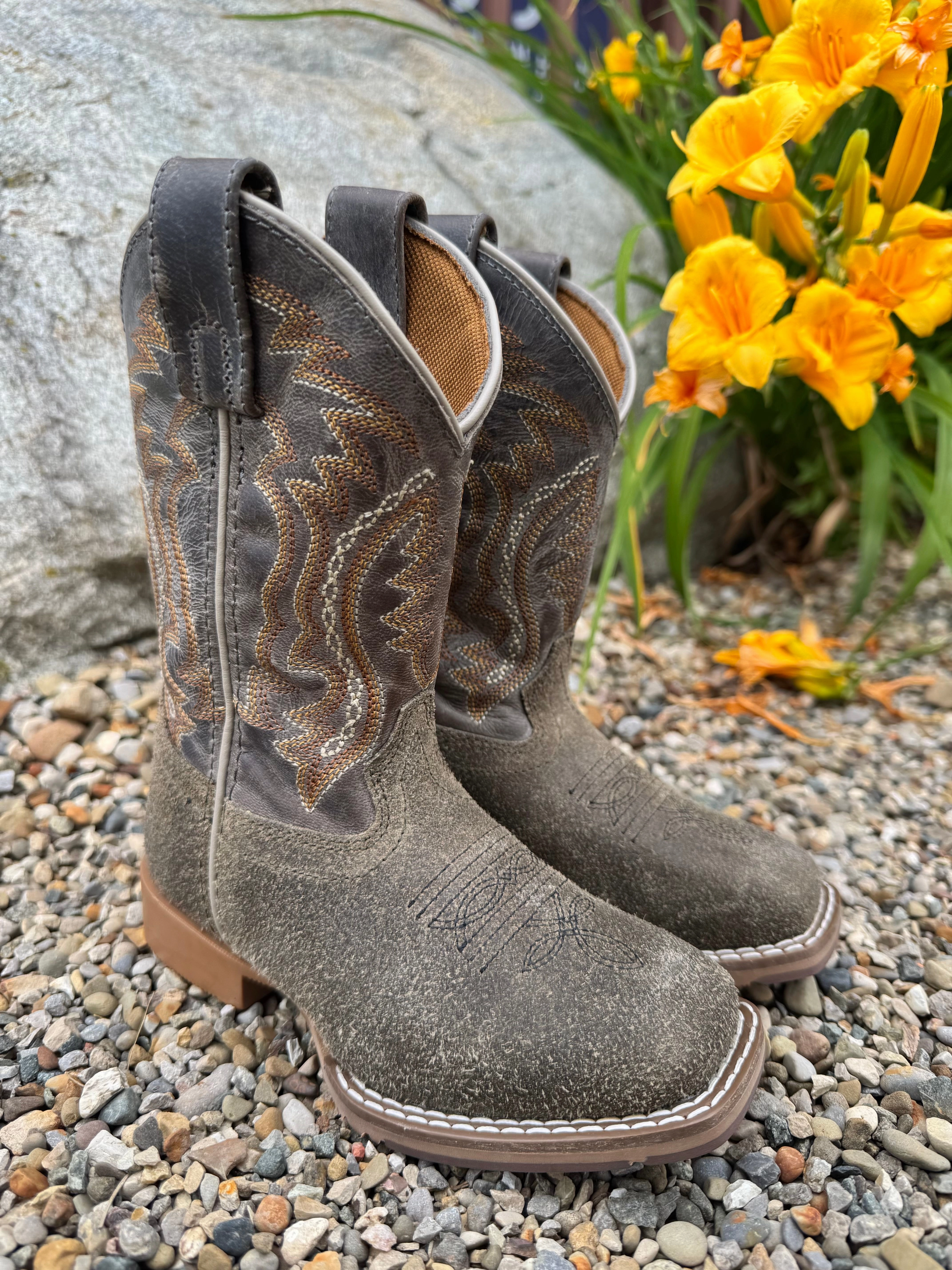 Dan Post Children/Youth Grey/Blue Beasley Leather Western Cowboy Boots DPC4004 DPC5004 Distressed finish