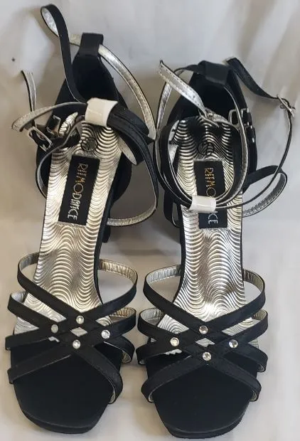 City Edge 3.38" Vera -- Flare Heel Latin Sandal -- Black Satin