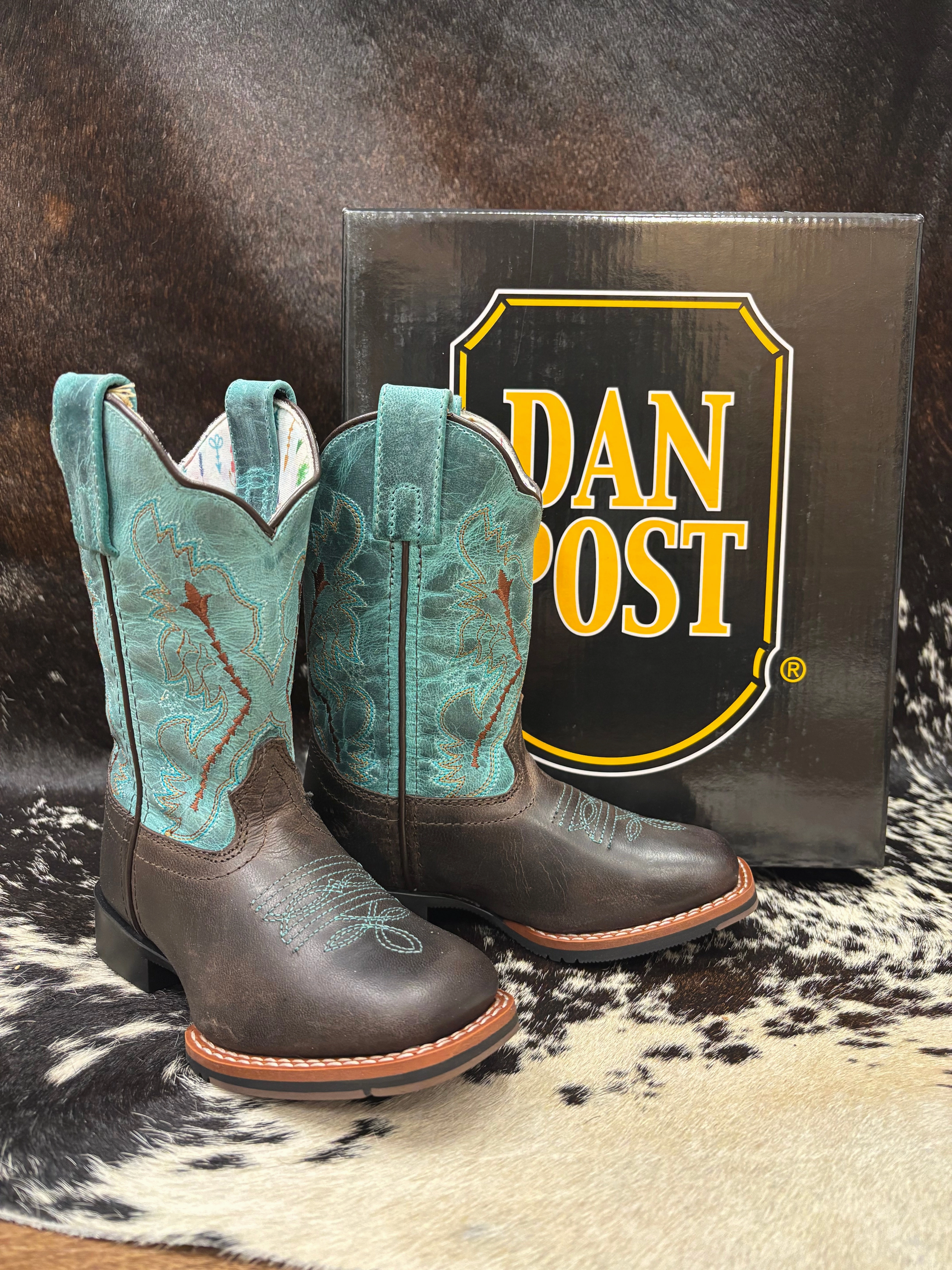 Lace-up soft fit Dan Post Children/Youth Chocolate Brown & Turquoise Top Salina Western Cowgirl Boots DPC4002 DPC5002