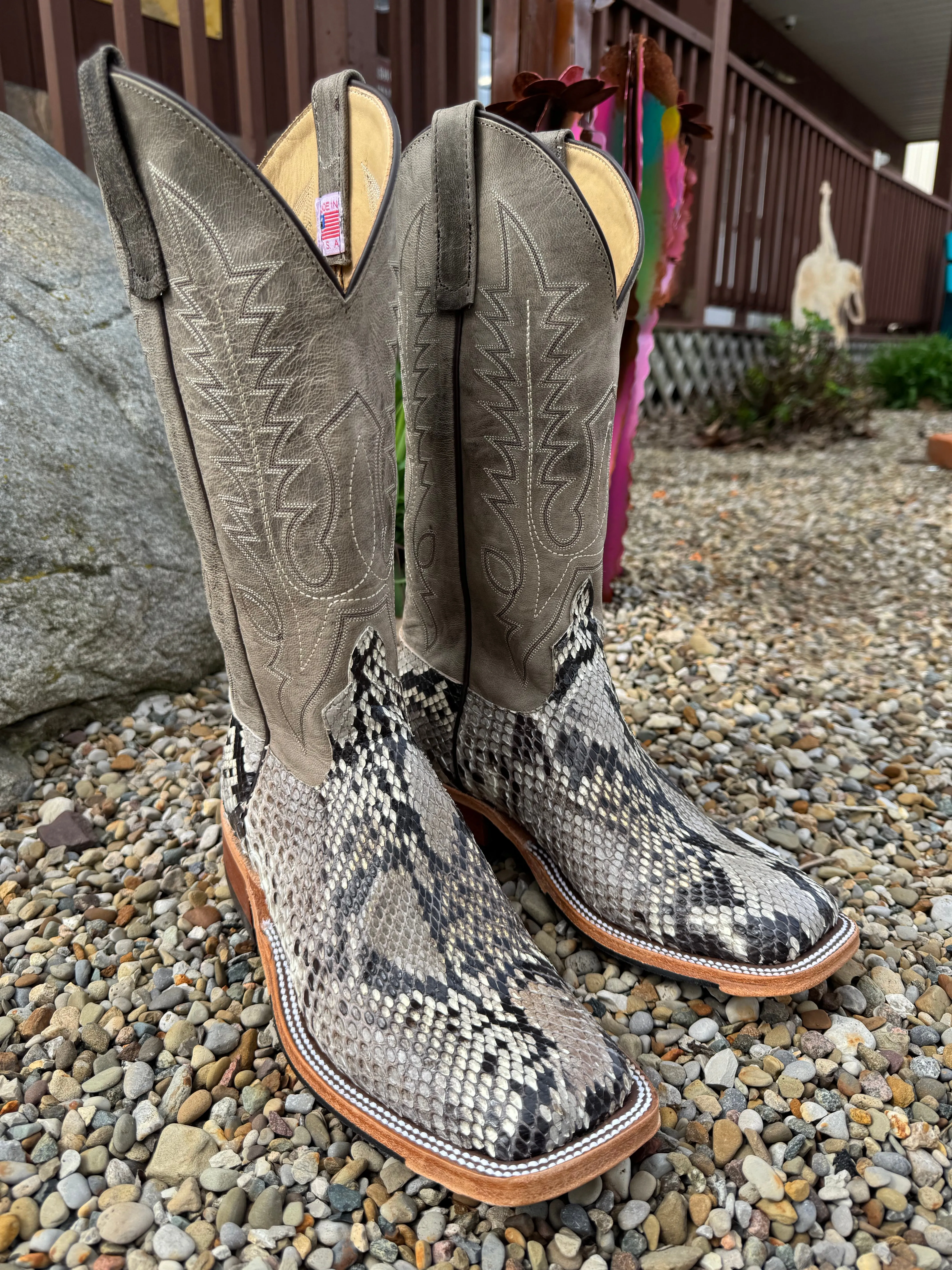 Abrasion   Resistant Lift Up Anderson Bean Men's Natural Glazed Diamond Python/Mad Dog Anthracite Square Toe Cowboy Boots 340711