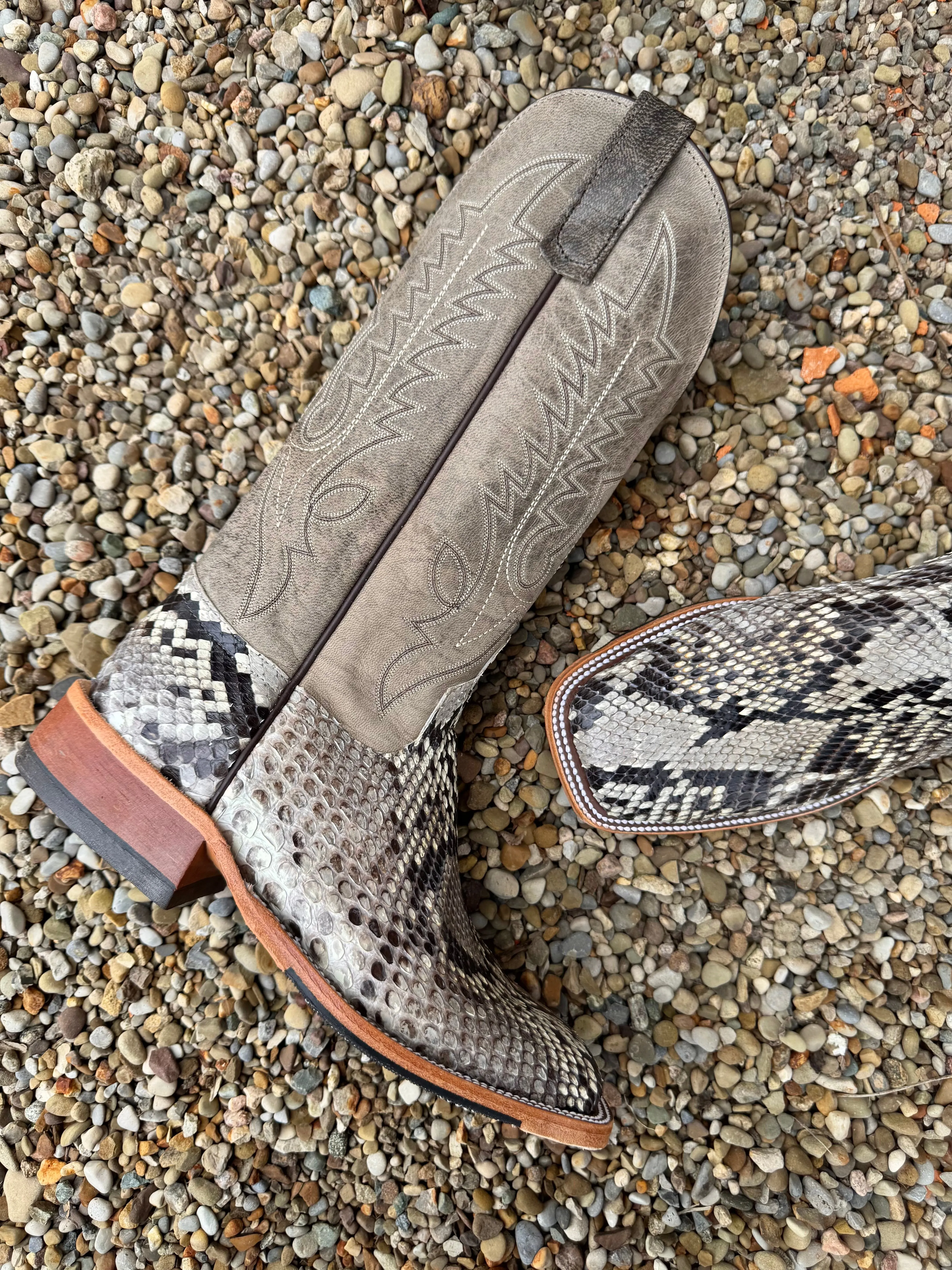 Anti-Friction Anderson Bean Men's Natural Glazed Diamond Python/Mad Dog Anthracite Square Toe Cowboy Boots 340711