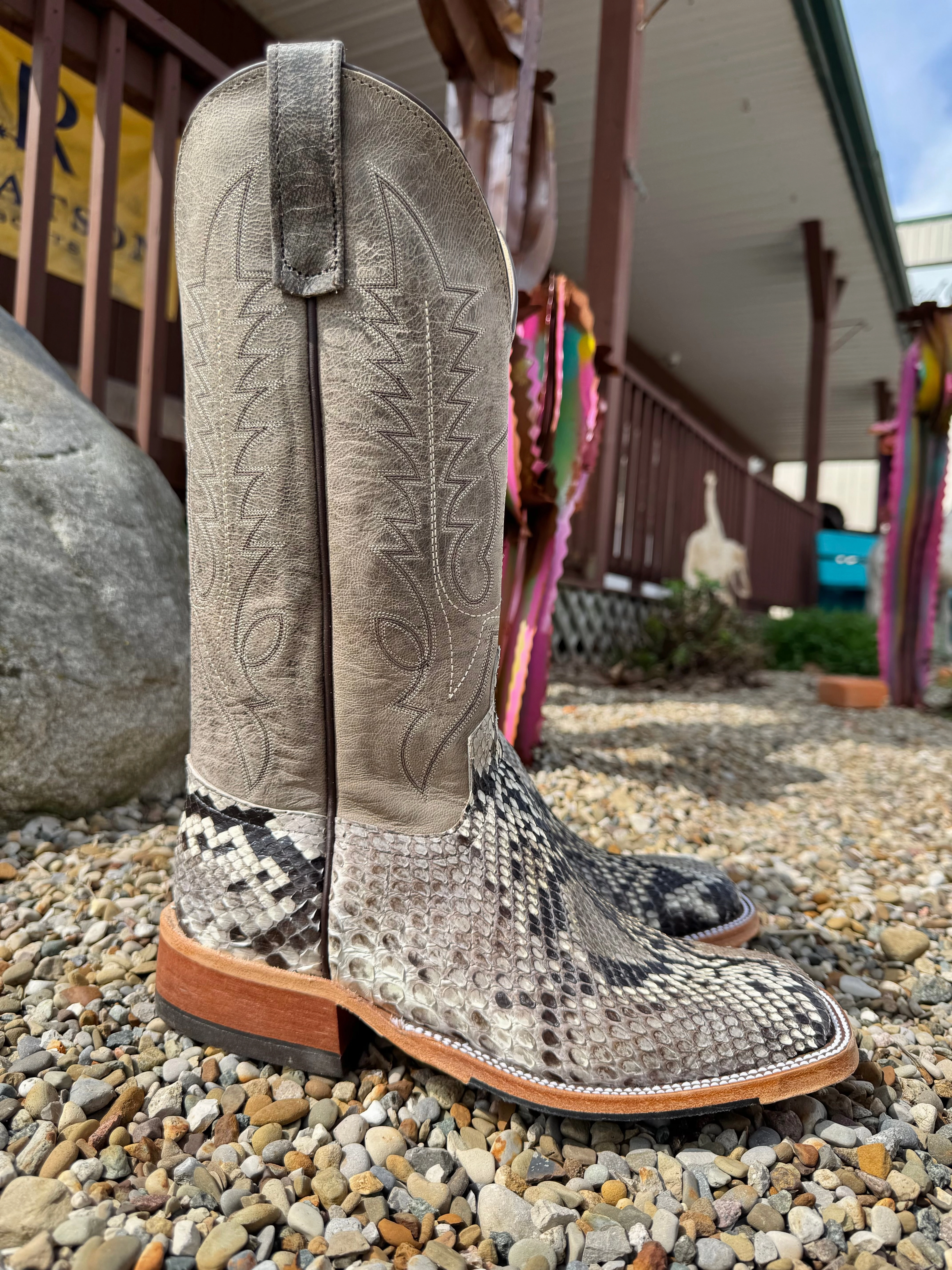 Quick-Dry Slip Block Anderson Bean Men's Natural Glazed Diamond Python/Mad Dog Anthracite Square Toe Cowboy Boots 340711