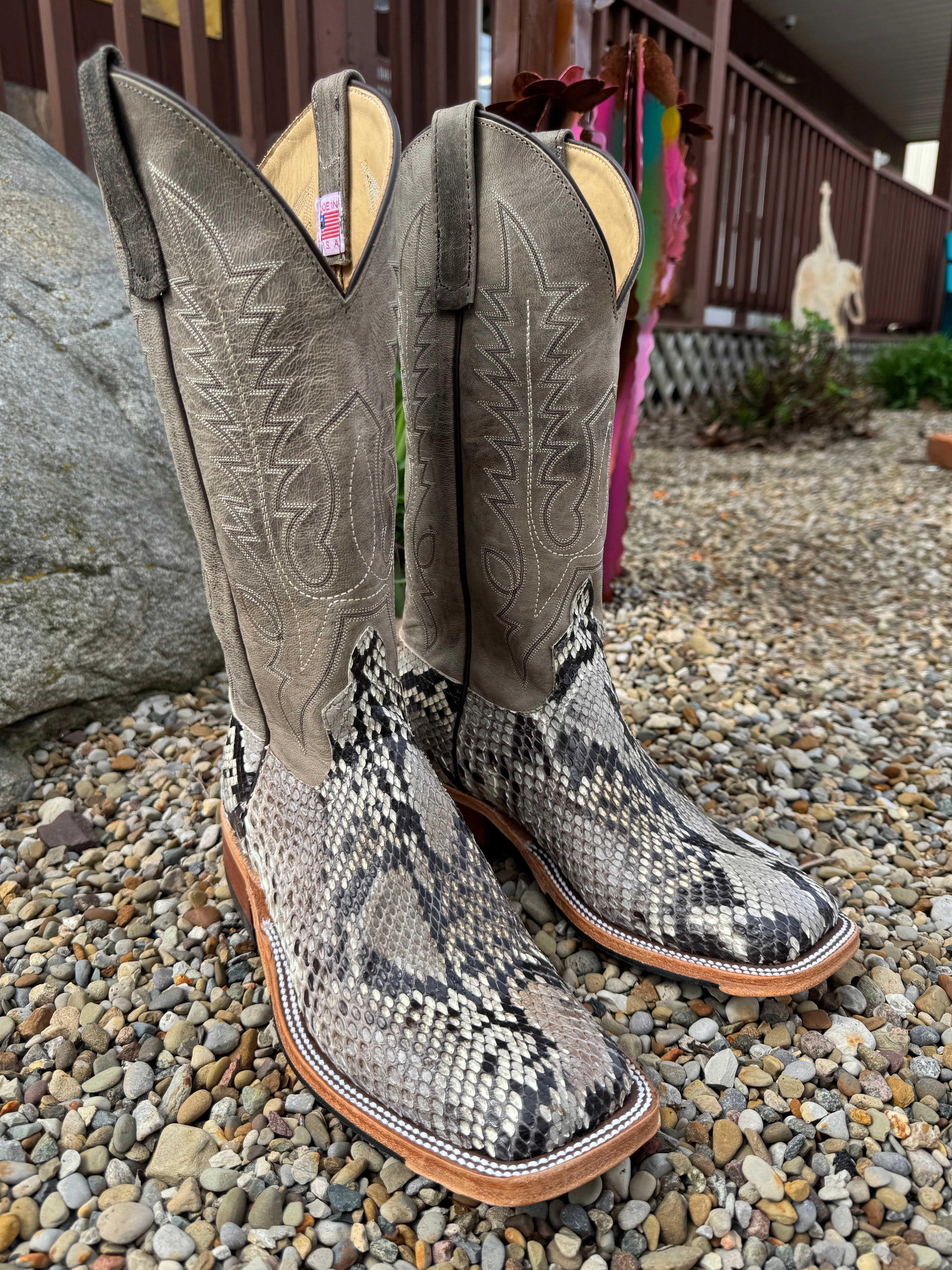 Abrasion   Resistant Lift Up Anderson Bean Men's Natural Glazed Diamond Python/Mad Dog Anthracite Square Toe Cowboy Boots 340711