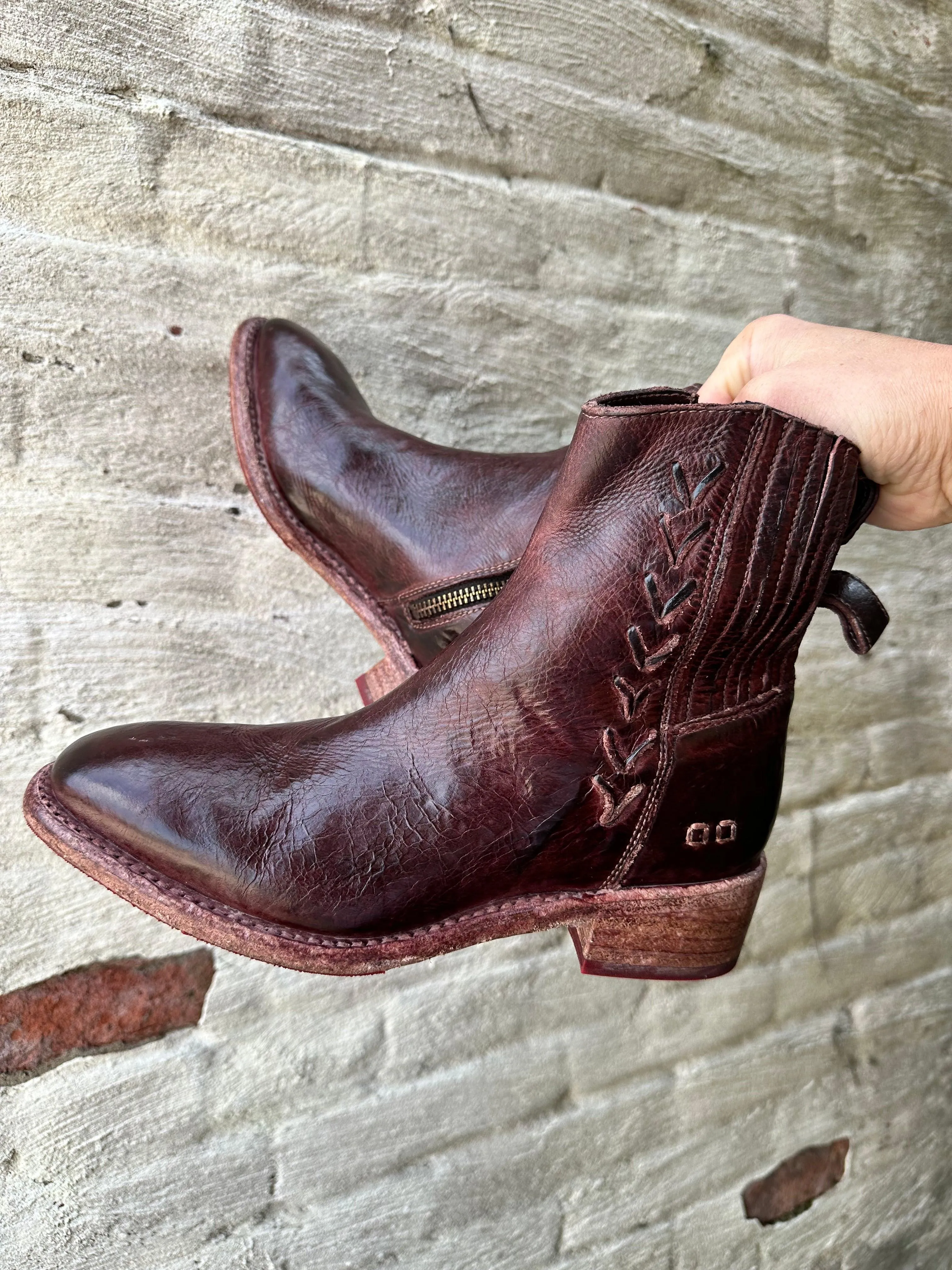 Tear-resistant Bed Stu Women's Alina Merlot Red Dip Dye Tremolo Ankle Boots F393108