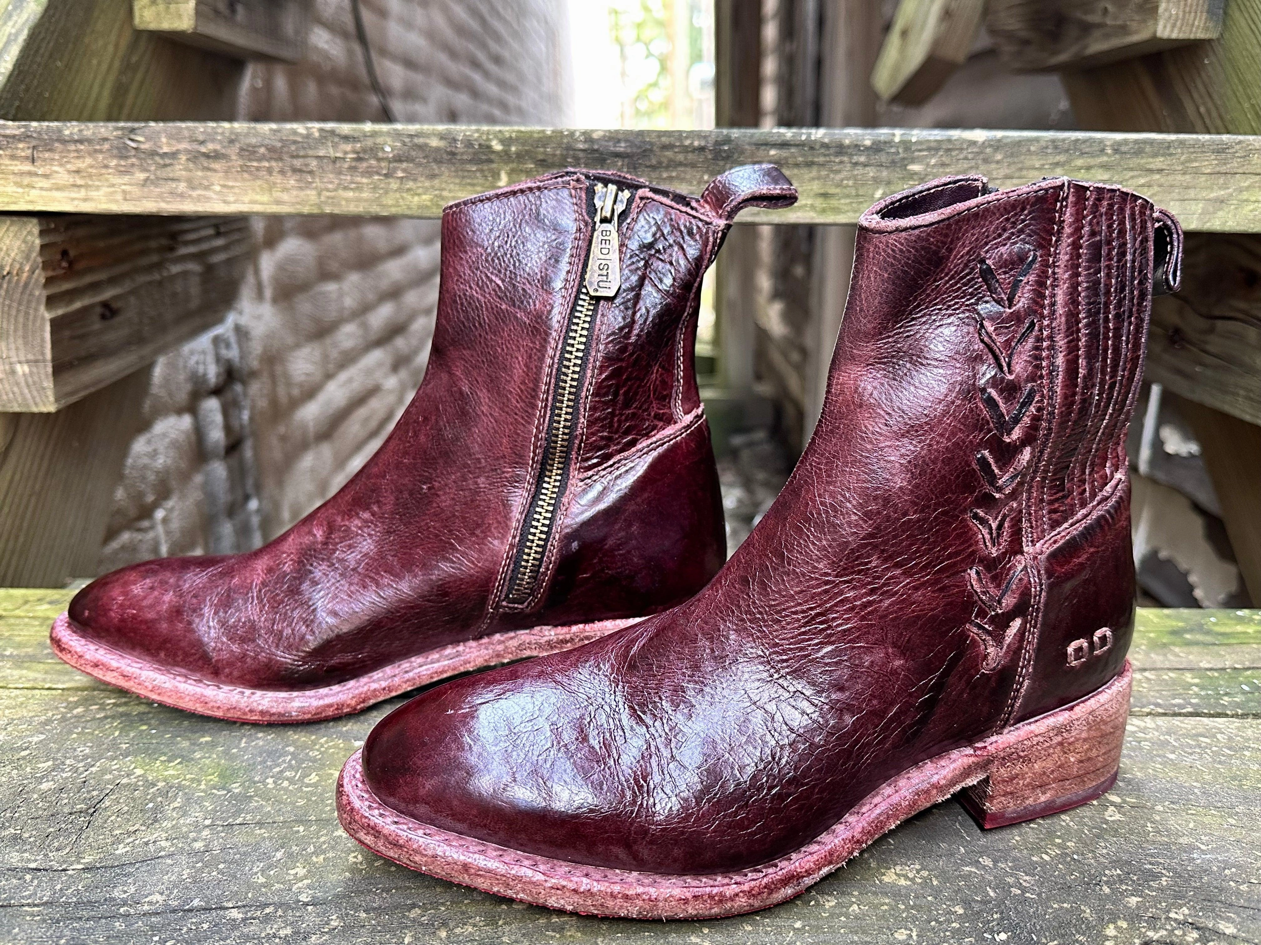 Lightweight Design High Top Bed Stu Women's Alina Merlot Red Dip Dye Tremolo Ankle Boots F393108