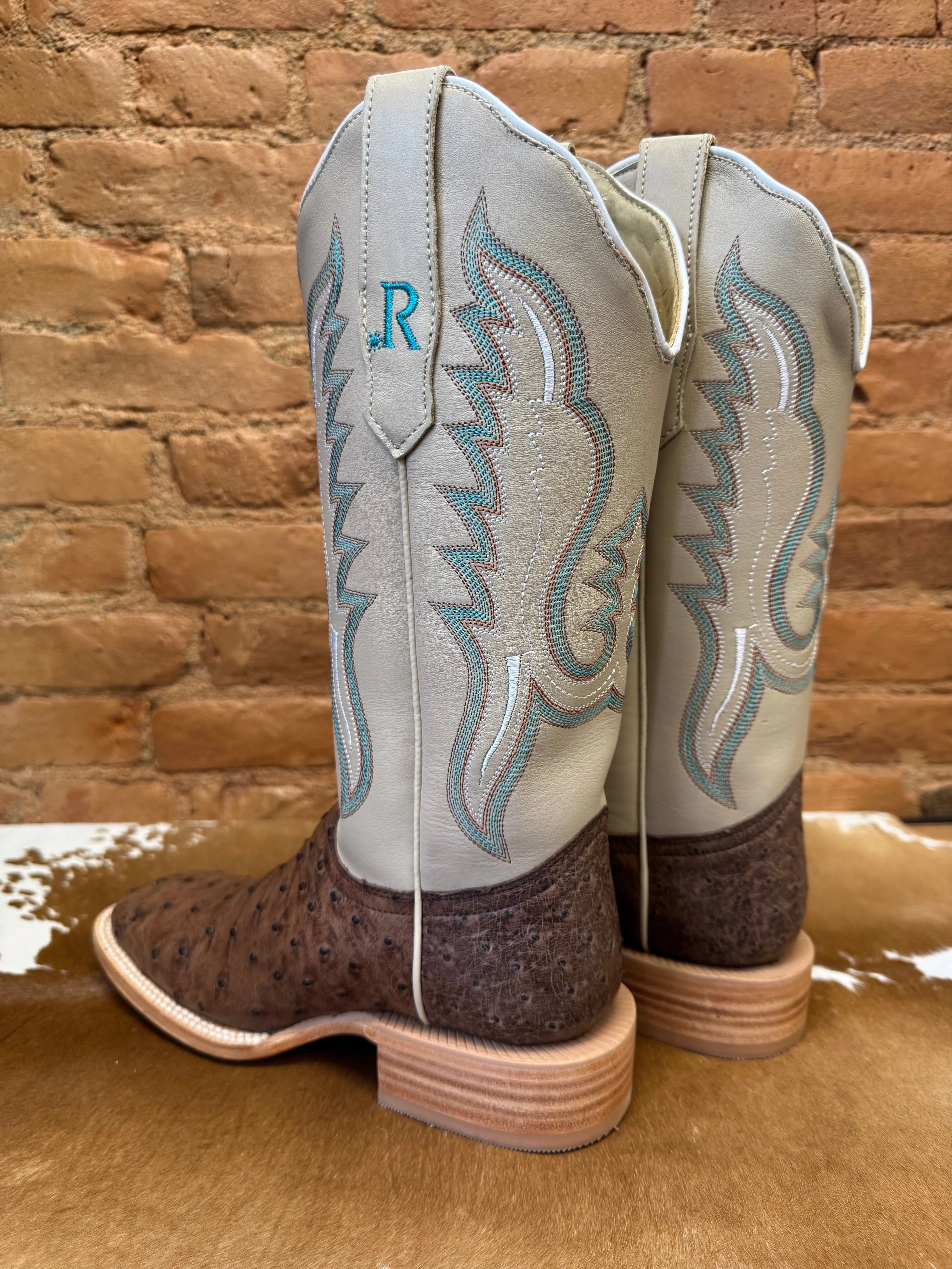 R. Watson Women's Kango Tobacco Bruciato Full Quill Ostrich Square Toe Western Cowgirl Boots RWL4301-2 Urban Footwear