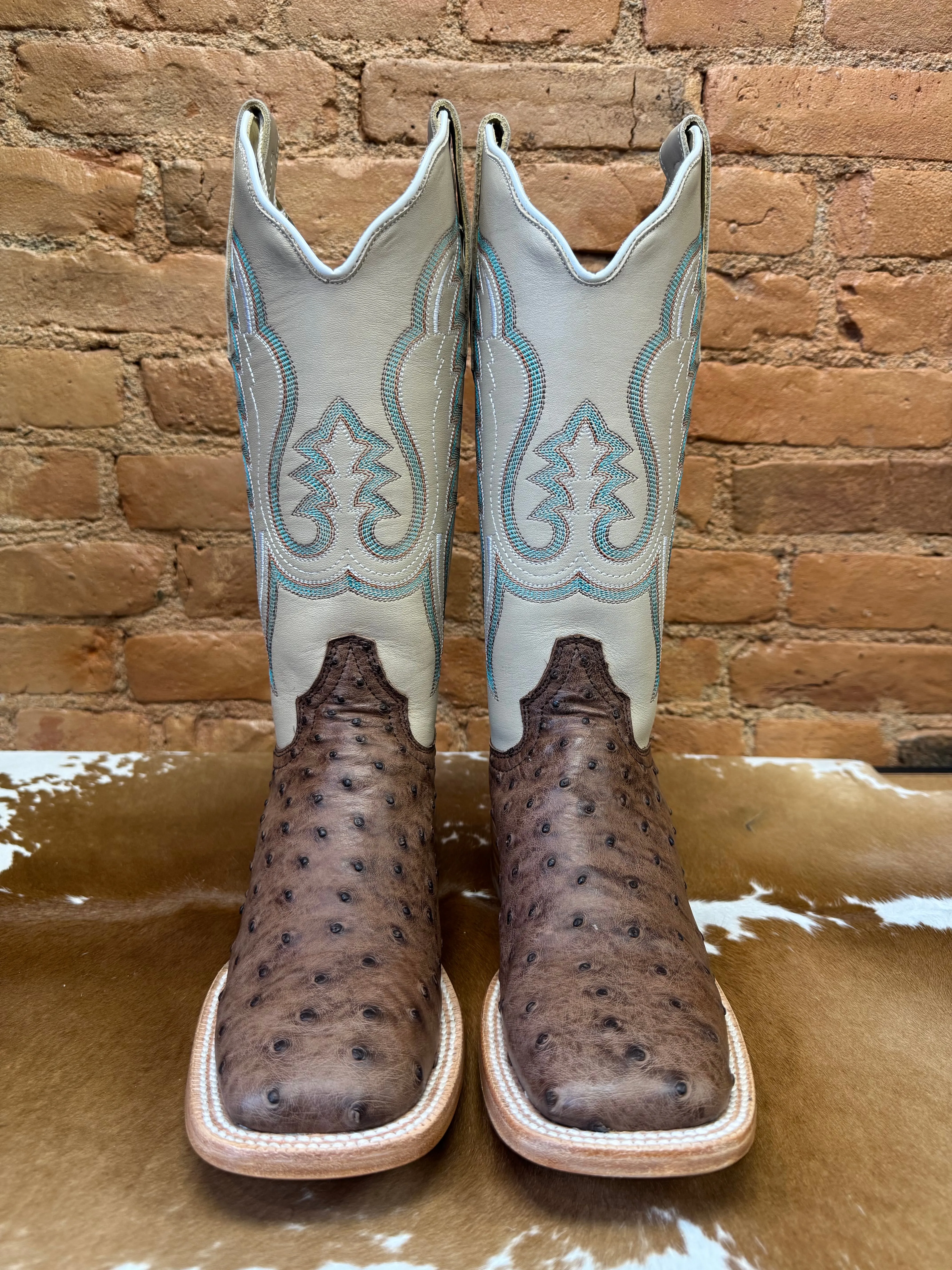 R. Watson Women's Kango Tobacco Bruciato Full Quill Ostrich Square Toe Western Cowgirl Boots RWL4301-2 Comfortable Feel Comfort Buckles