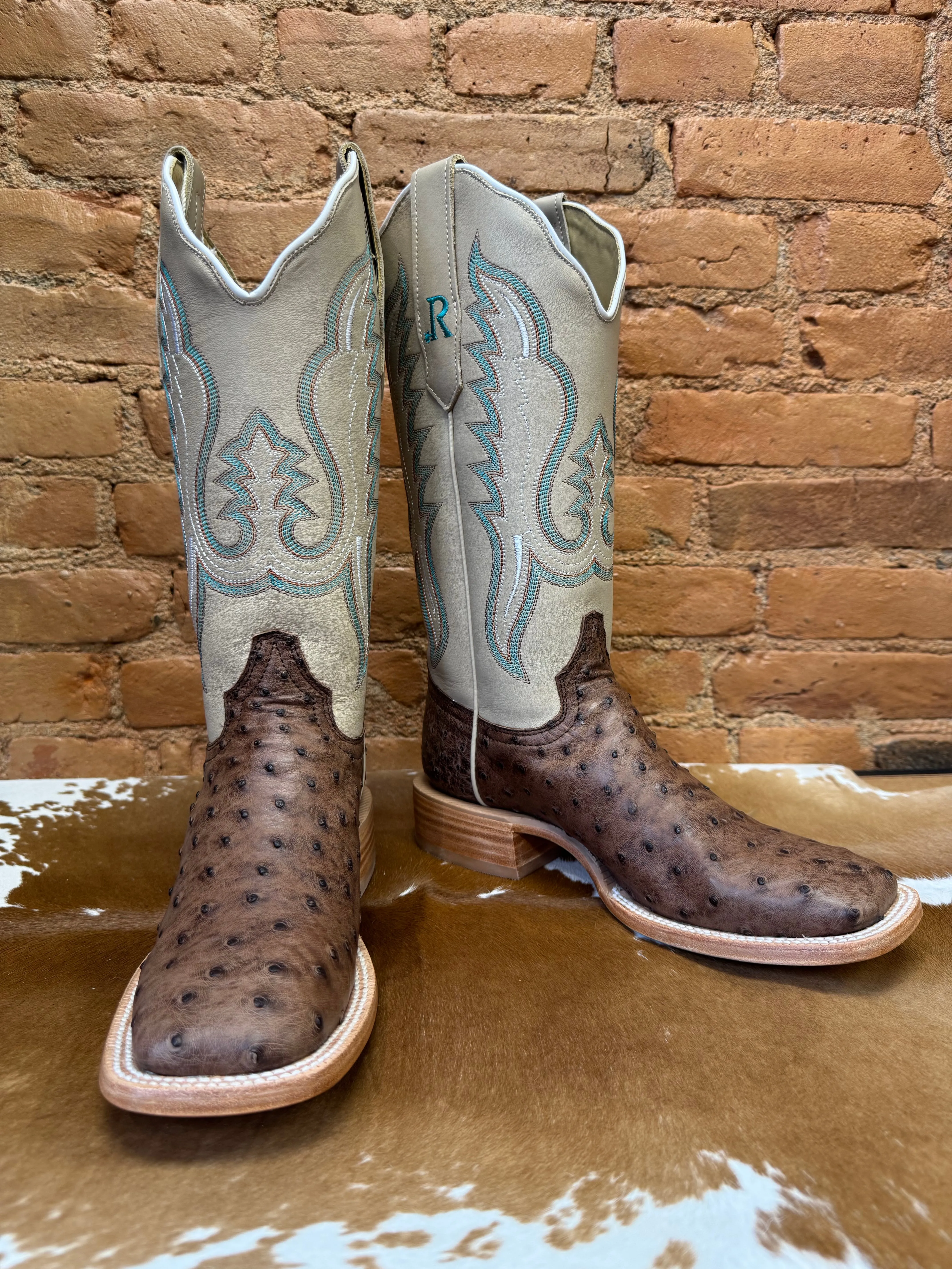 Relaxed Fit Square Toe R. Watson Women's Kango Tobacco Bruciato Full Quill Ostrich Square Toe Western Cowgirl Boots RWL4301-2