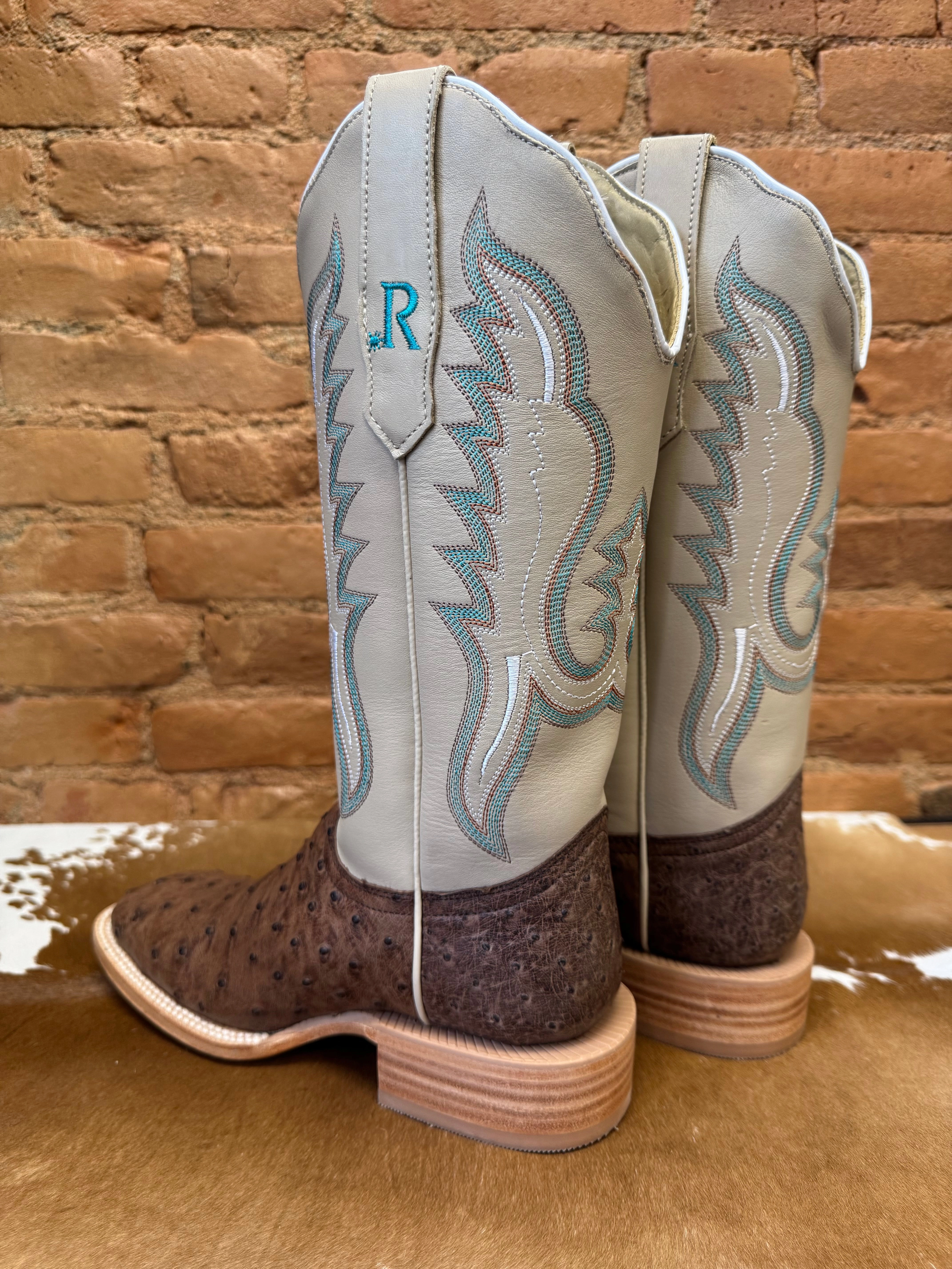 R. Watson Women's Kango Tobacco Bruciato Full Quill Ostrich Square Toe Western Cowgirl Boots RWL4301-2 Urban Footwear