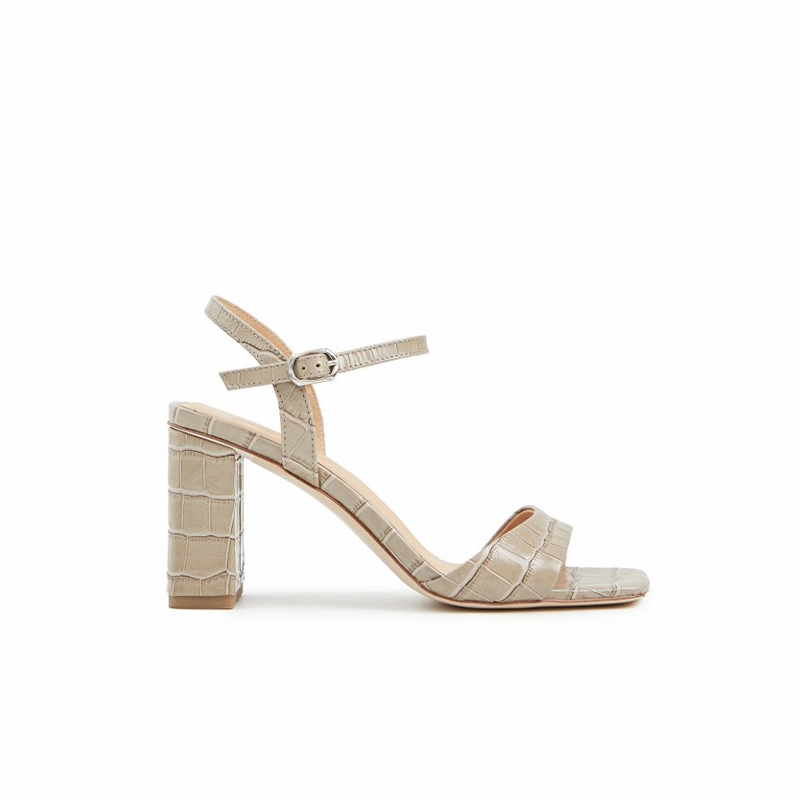 Natalie Chunky Heel Sandal Ankle Strap in Baby Calf Suede Material Padded Touch