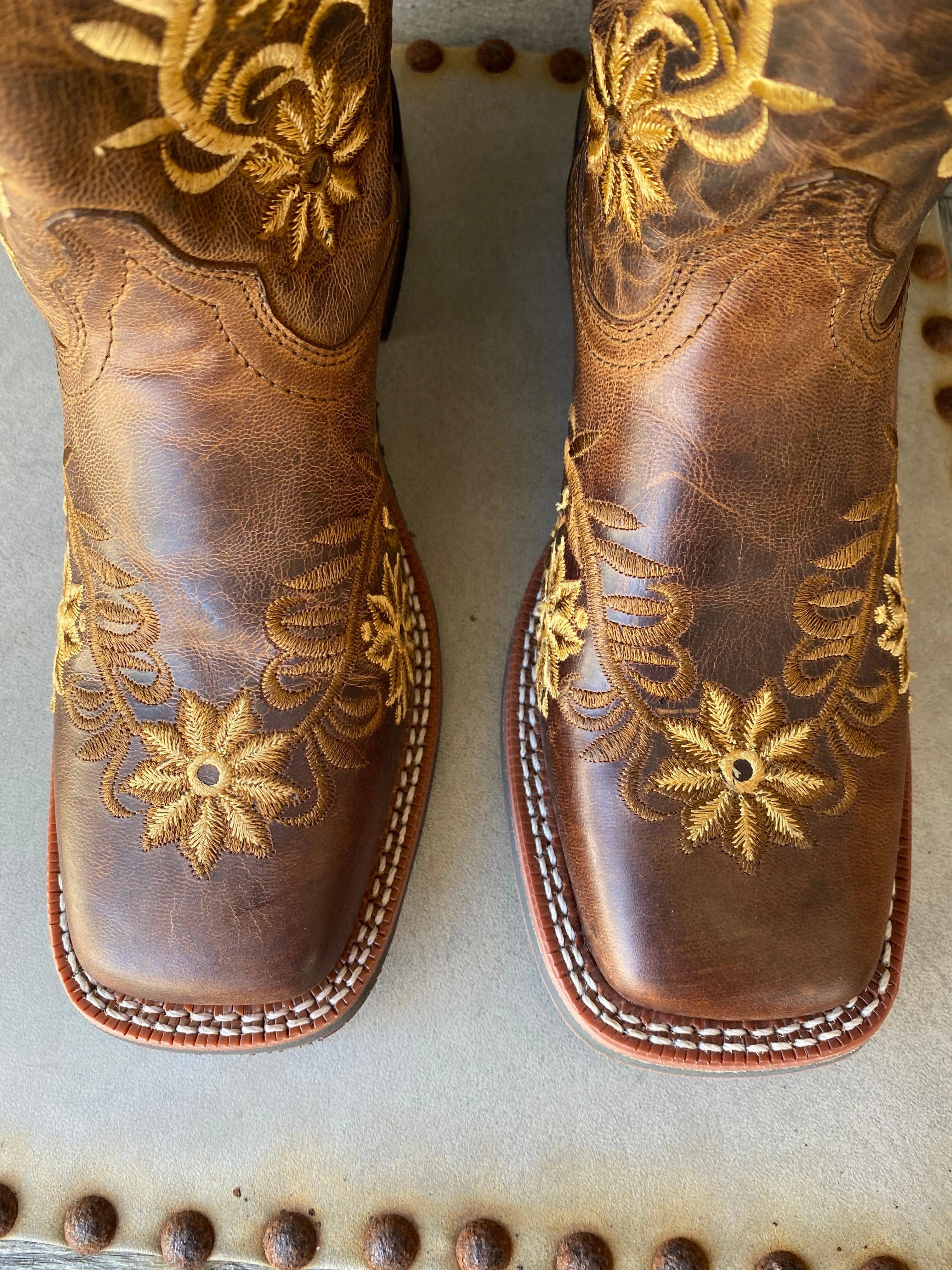 Arctic Cool Laredo Women's Secret Garden Brown Embroidered Flower Cowgirl Boots 5822