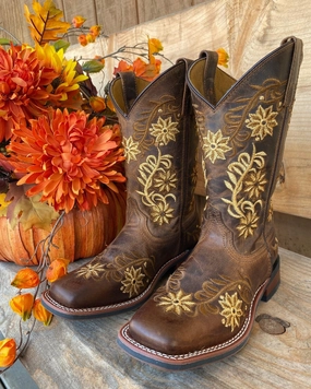 Compact Form Versatile Laredo Women's Secret Garden Brown Embroidered Flower Cowgirl Boots 5822