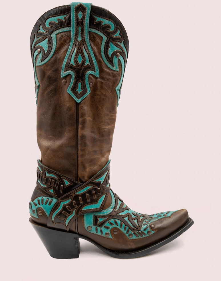 Black Star Women's Chocolate Brown & Teal San Angelo Snip Toe Cowgirl Boots WBSN003 Desert Expedition Cozy Feel