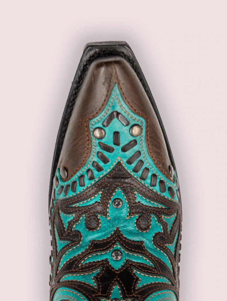 Bendable Quick Move Black Star Women's Chocolate Brown & Teal San Angelo Snip Toe Cowgirl Boots WBSN003