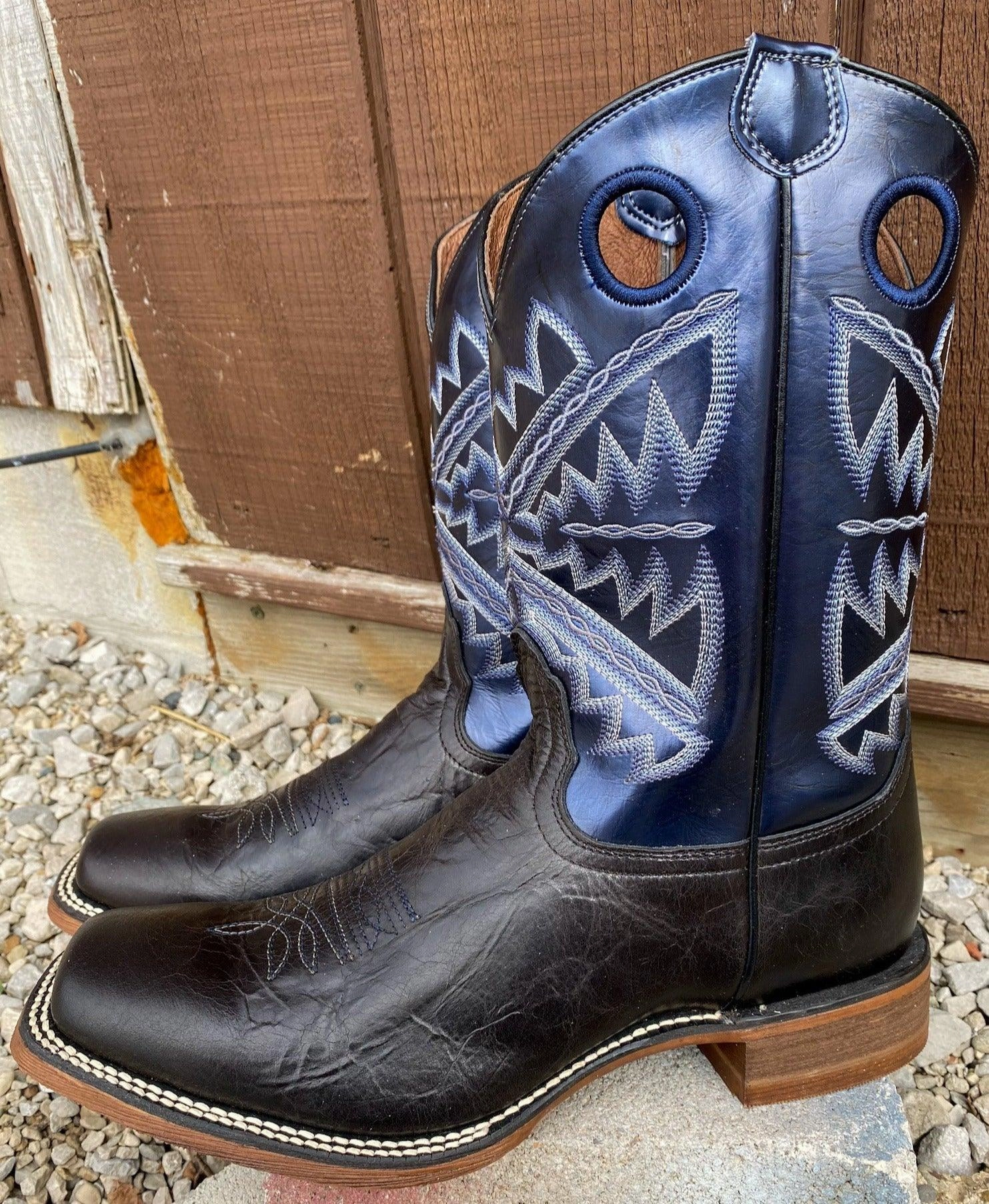 Premium Leather Nocona Women's Naida Metallic Blue Square Toe Cowgirl Boots NL5418