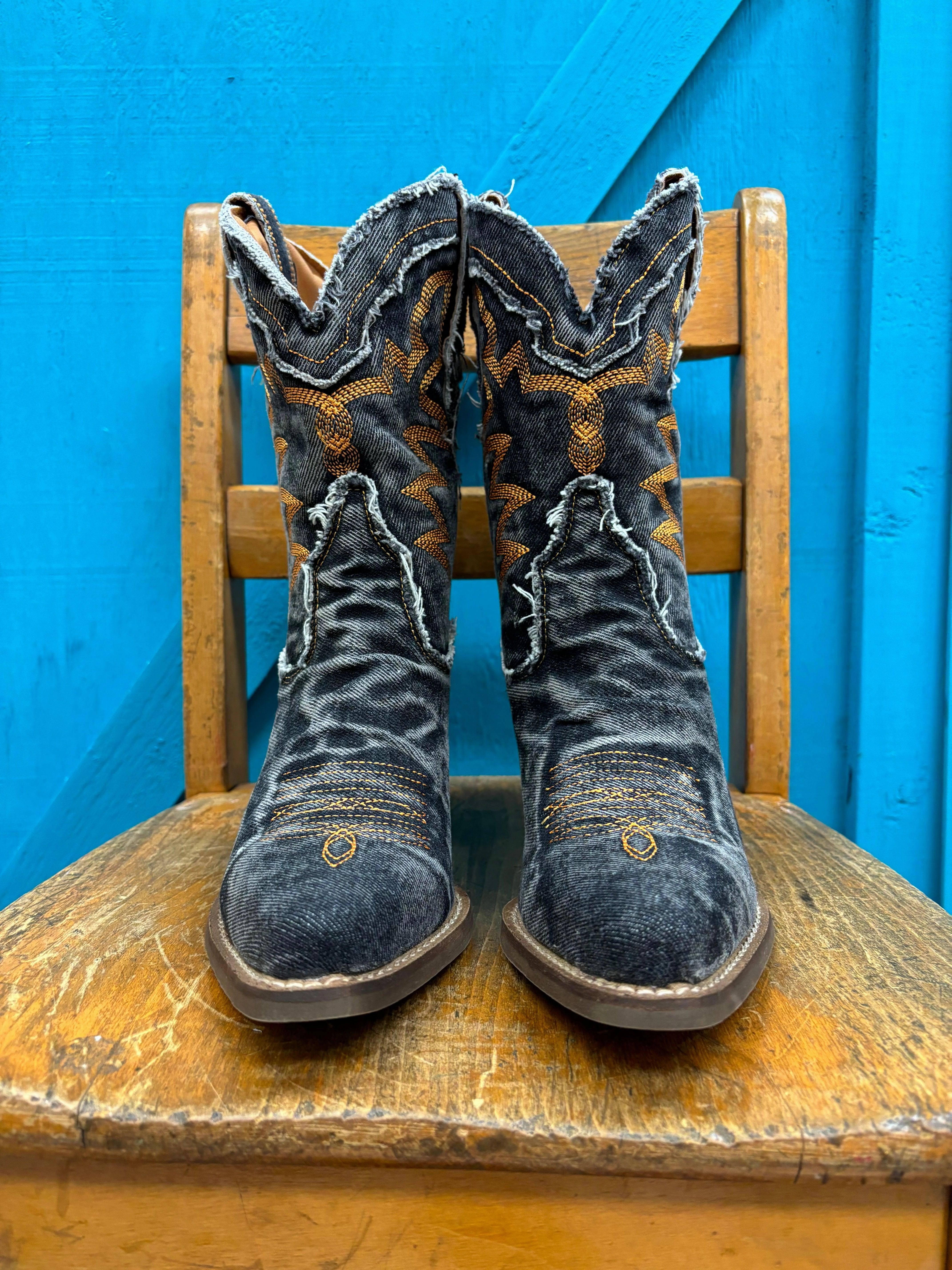 Leopard Tone Protective Sole Dingo Women's Black Y'all Need Dolly Denim Snip Toe Cowgirl Boots DI950-BLK
