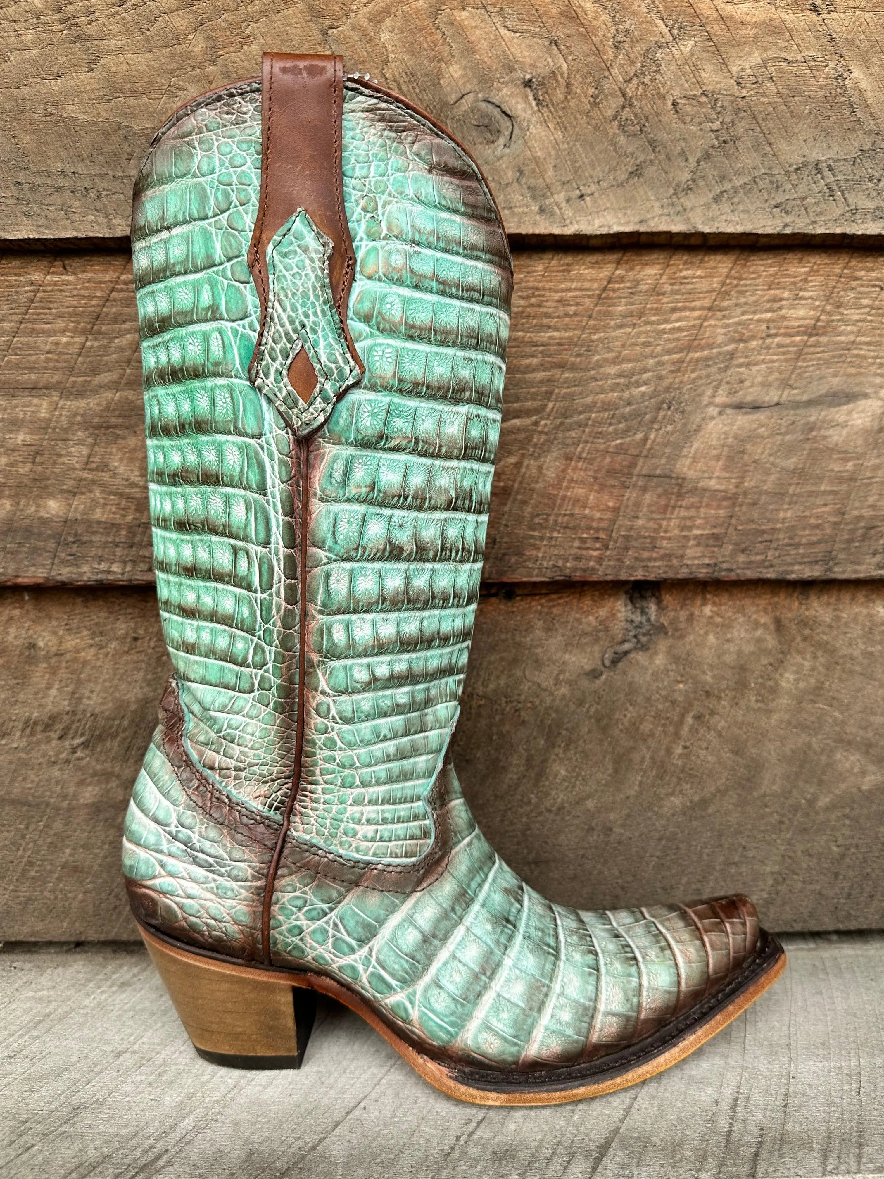 Corral Women's Jade Fluorescent Hand Painted Full Caiman Cowgirl Boots C3998 Smart Look