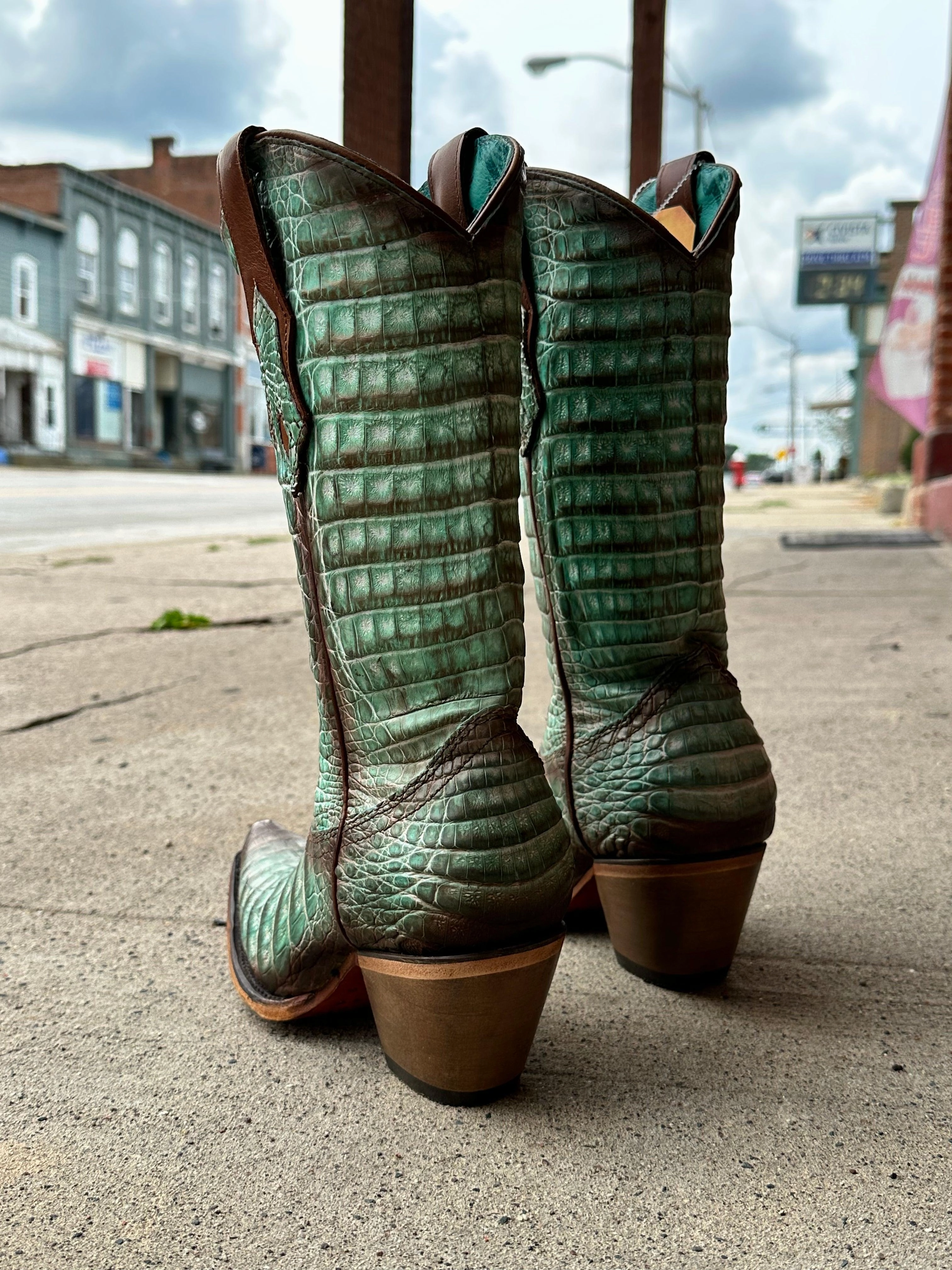 Modern Utility Suede Corral Women's Jade Fluorescent Hand Painted Full Caiman Cowgirl Boots C3998