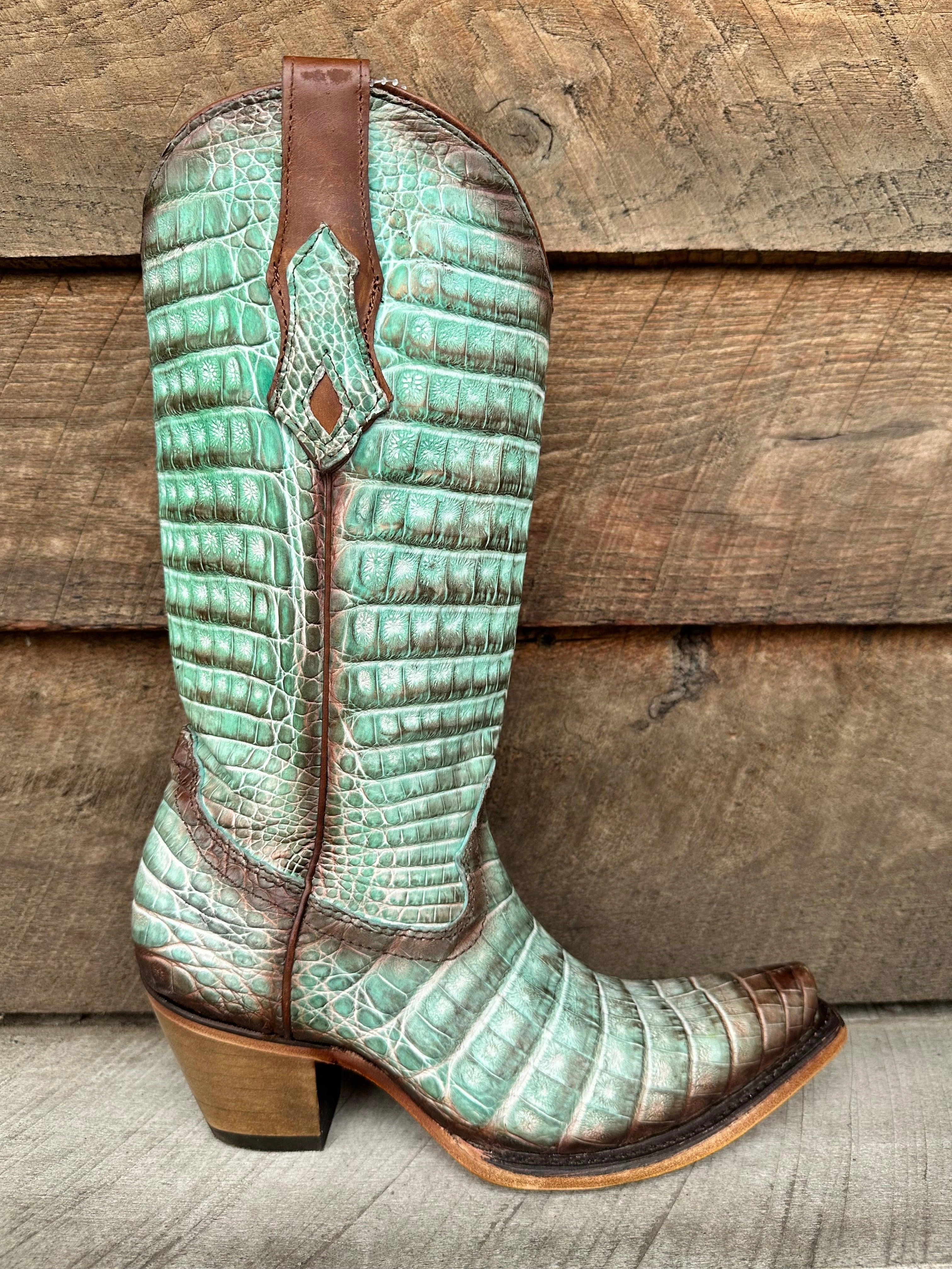 Gym workout Corral Women's Jade Fluorescent Hand Painted Full Caiman Cowgirl Boots C3998