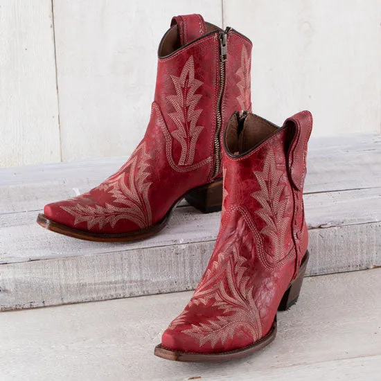 Rough Ready Daytime Wear Circle G Women's Red w/White Embroidery Cowgirl Ankle Boots L5704