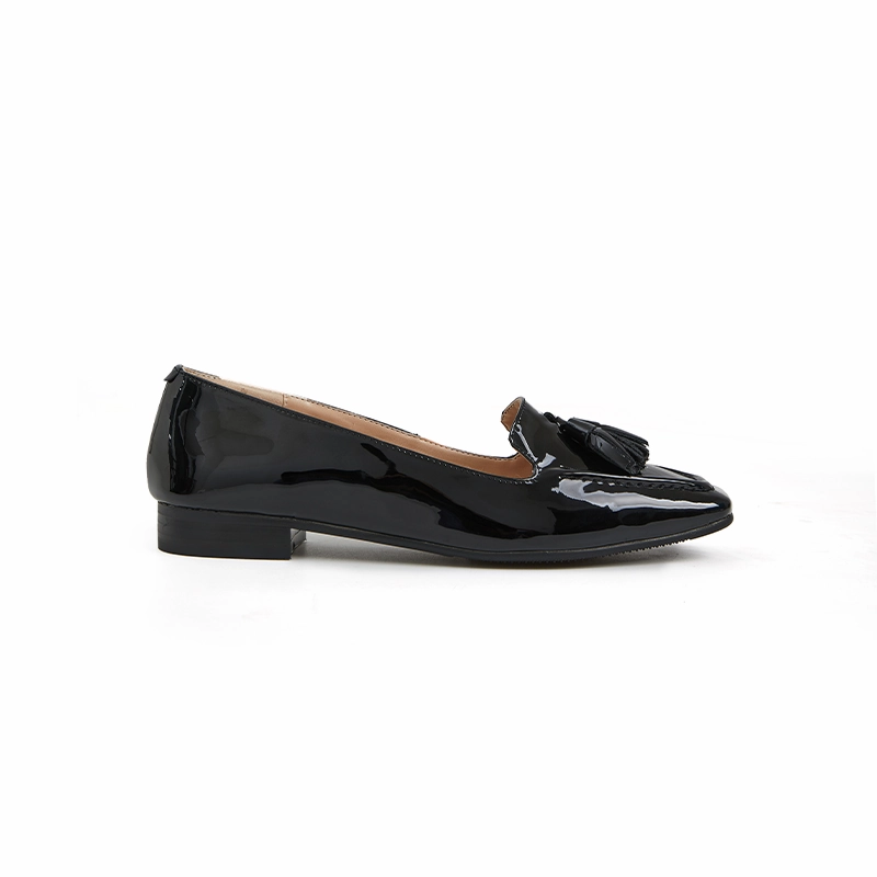 Ophelia Flat Tassel Loafer in Patent Leather  - Black Comfortable Movement
