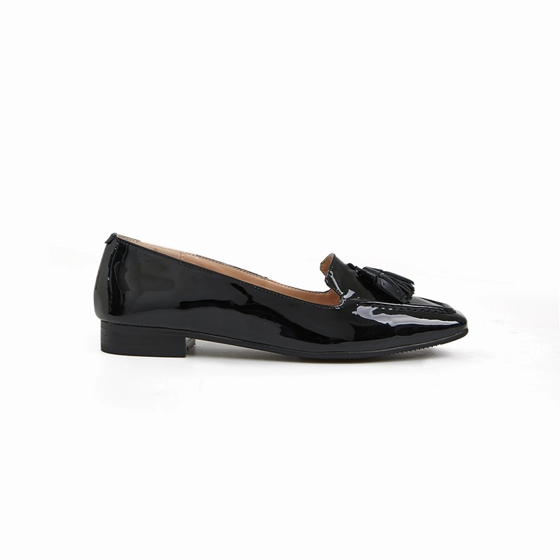 Ophelia Flat Tassel Loafer in Patent Leather  - Black Shock absorption