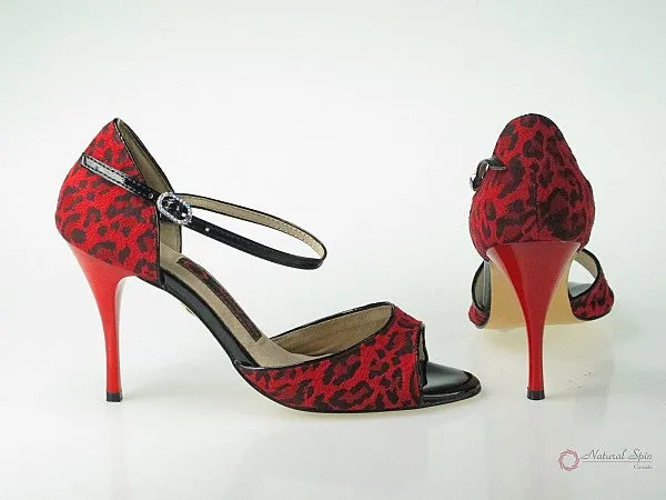 Power Grip 3.5" Lilly -- Ultra Slim Heel Tango Shoe -- Red Leopard Micro Suede