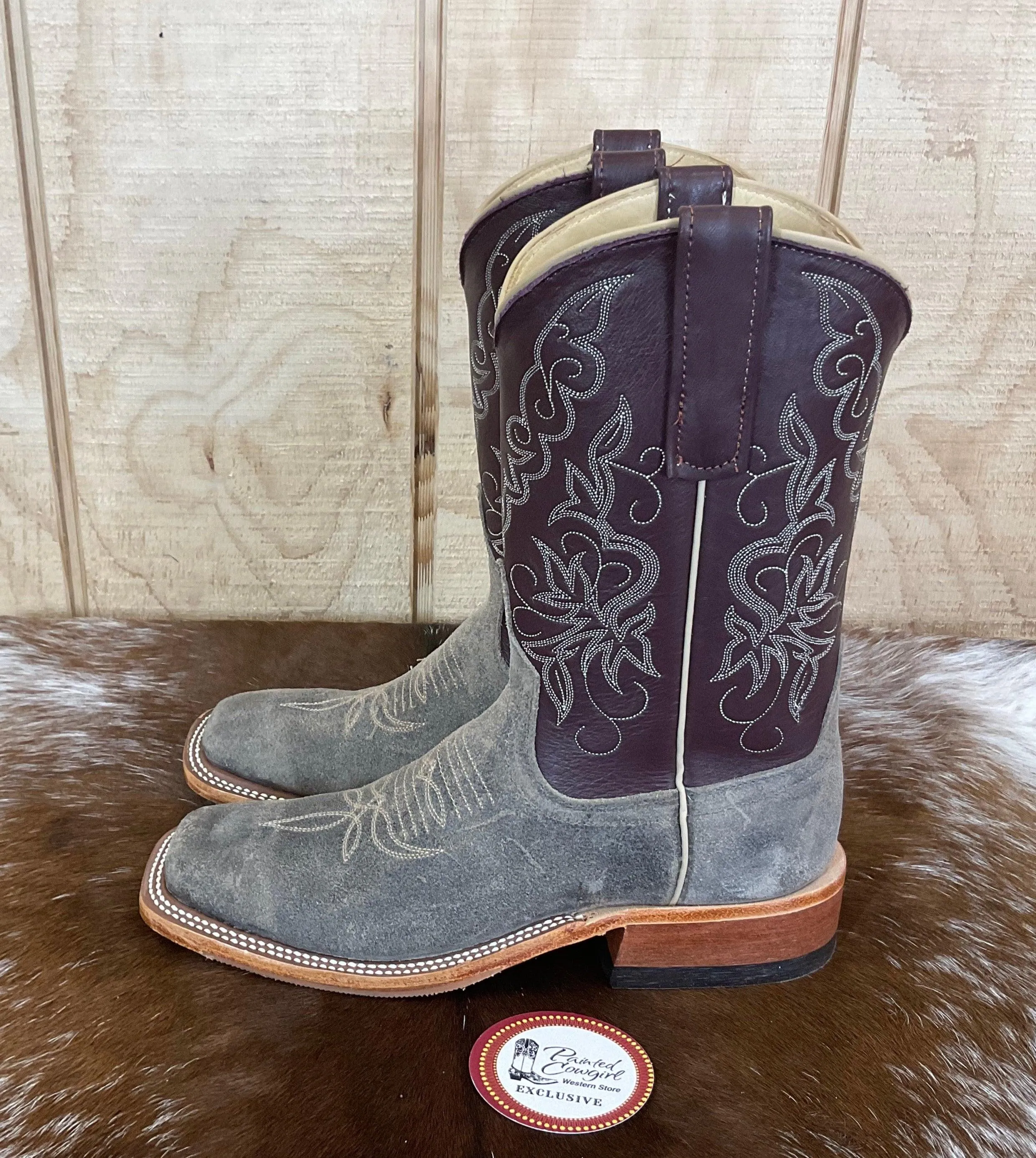 Anderson Bean Womens Stone Waxy Kudu & Vienna Luscious Deerskin 10 Burgundy Top Square Toe Cowgirl Boots 333581 Field Travel