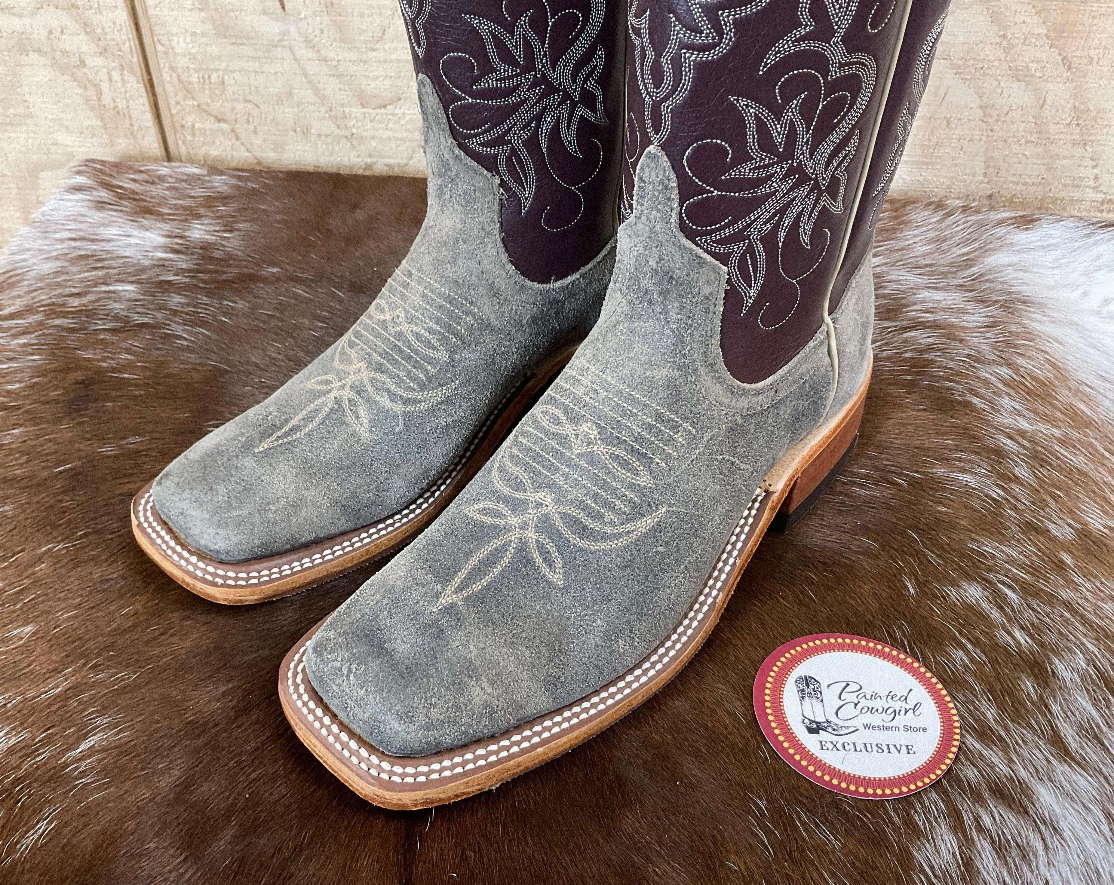 Tight Fit Durable Grip Anderson Bean Womens Stone Waxy Kudu & Vienna Luscious Deerskin 10 Burgundy Top Square Toe Cowgirl Boots 333581
