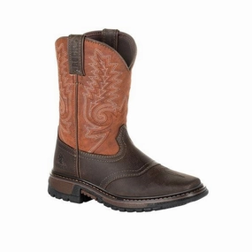 Rocky Childrens & Youth Original Ride Brown Western Wellington Work Boots RKW0257 orthopedic Heavy-Duty Build