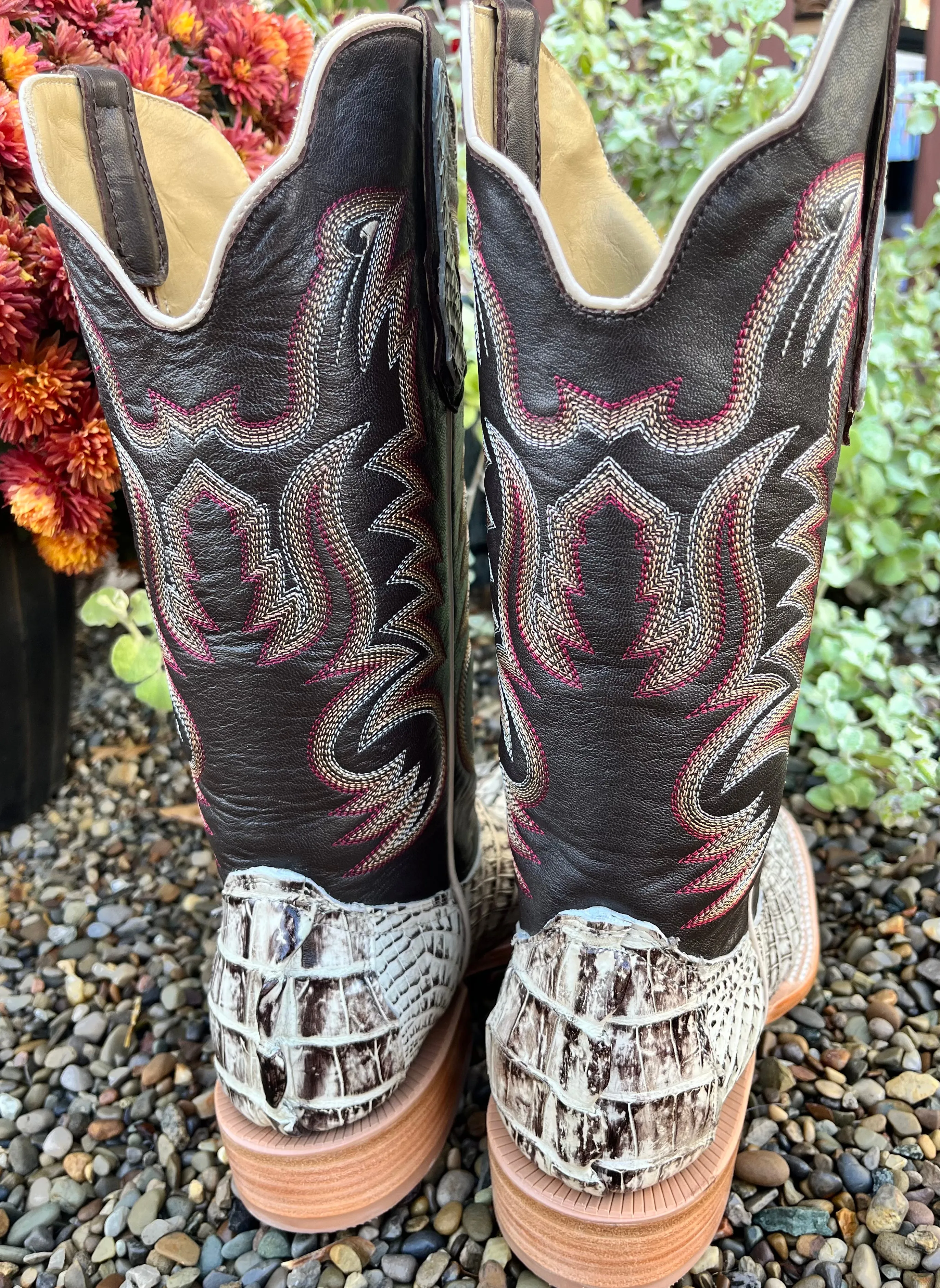 R. Watson Men's Orix Hornback Caiman Tail Square Toe Cowboy Boots RW3013-2 Long Hour Patent Glow