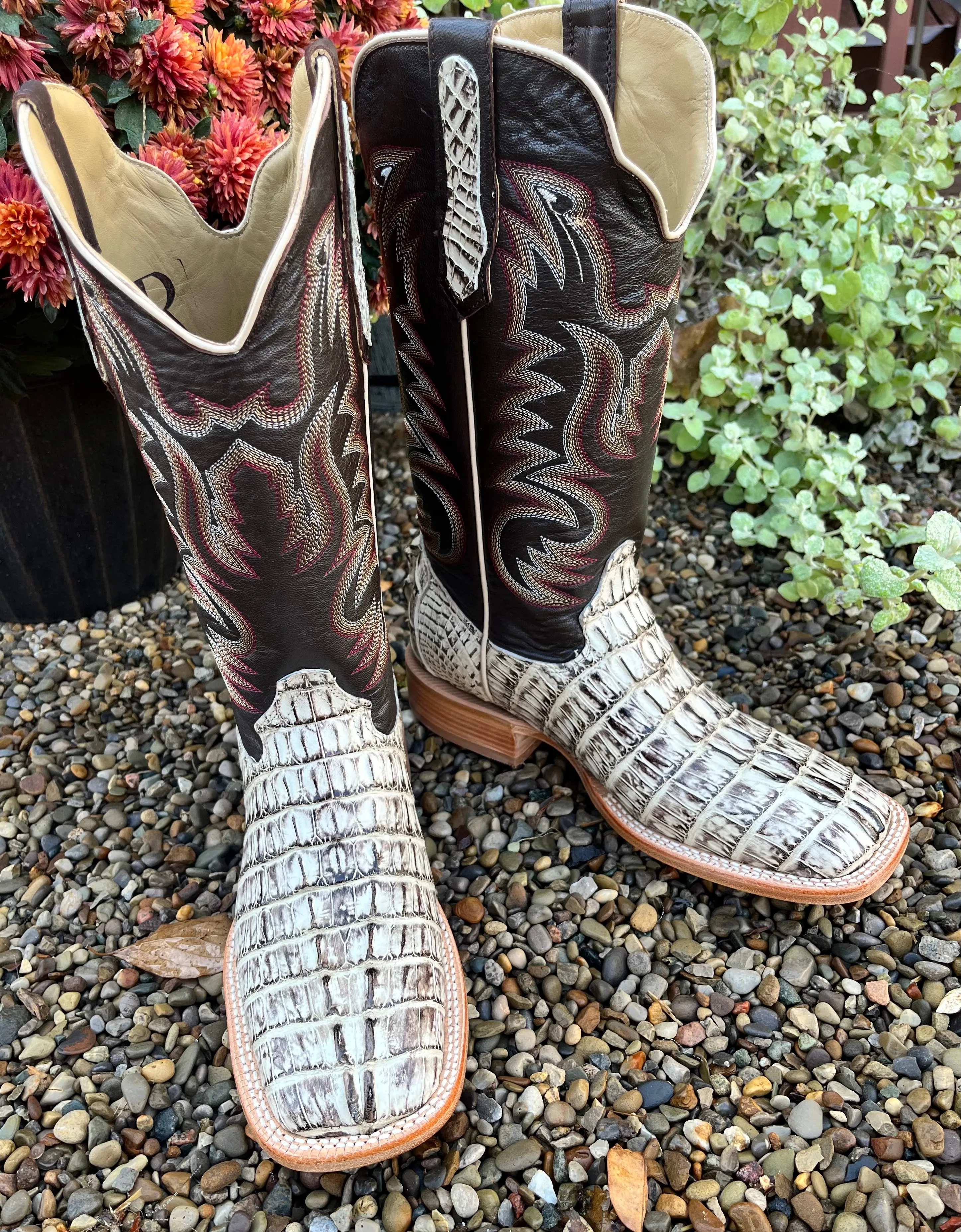 R. Watson Men's Orix Hornback Caiman Tail Square Toe Cowboy Boots RW3013-2 Air Flow