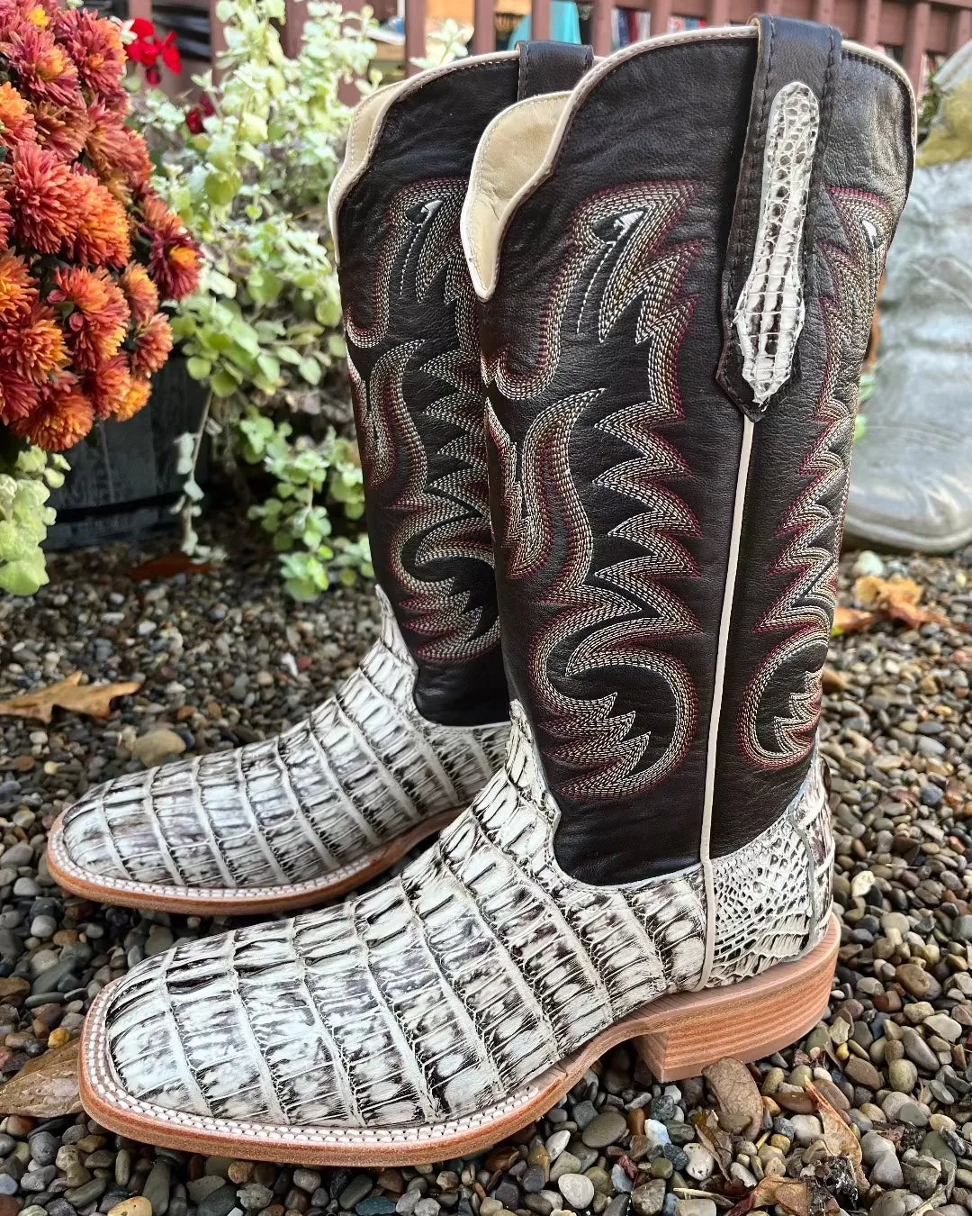 Durable Construction Elastic Collar R. Watson Men's Orix Hornback Caiman Tail Square Toe Cowboy Boots RW3013-2