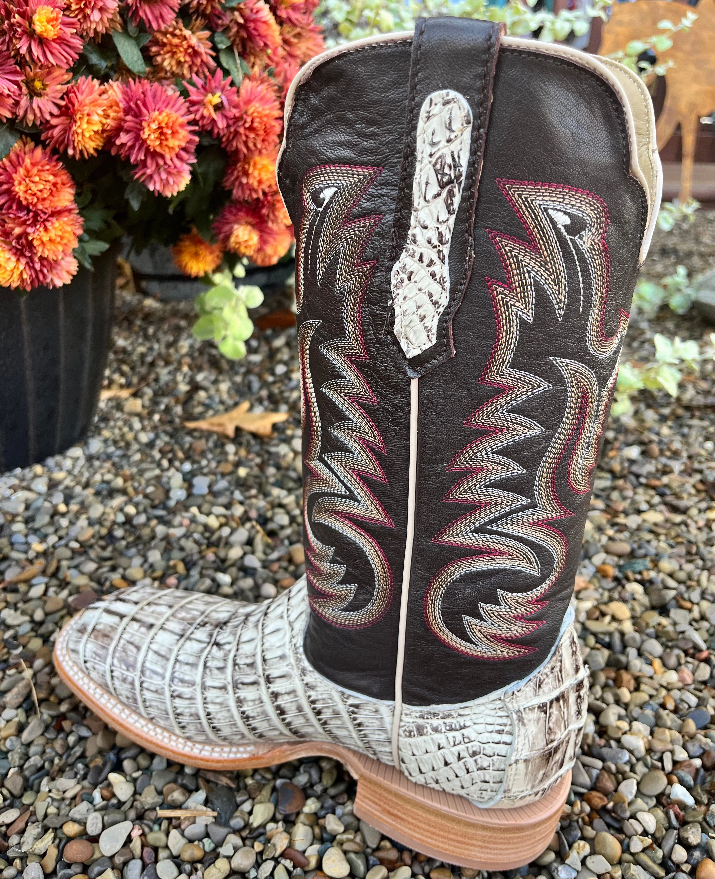 R. Watson Men's Orix Hornback Caiman Tail Square Toe Cowboy Boots RW3013-2 Easy Match Stable Ankle