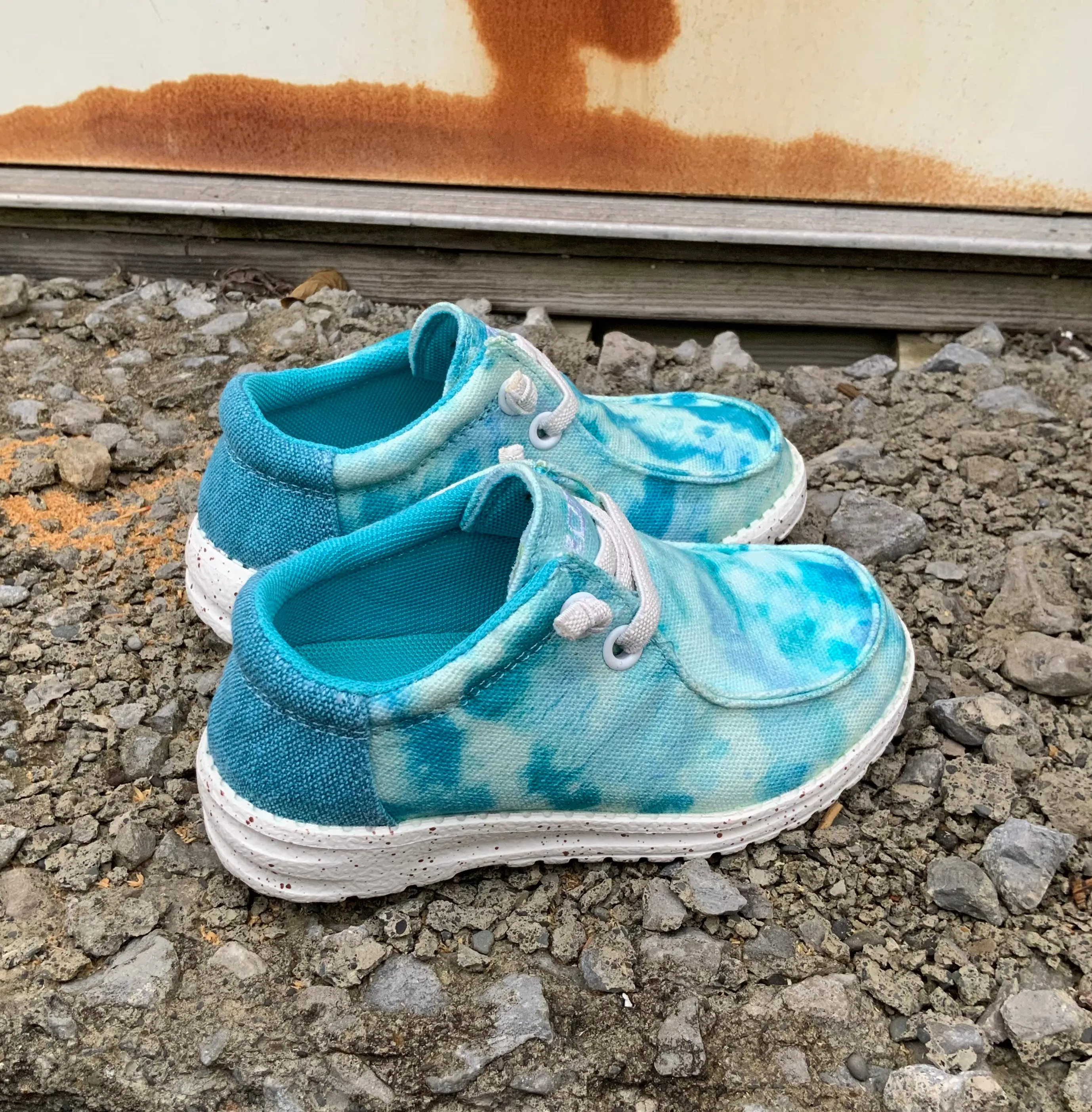 Roper Children/Youth Eva Moc Blue Tie Dye Canvas Slip On Laced Shoe 1793-3011 Field Work Frost Season