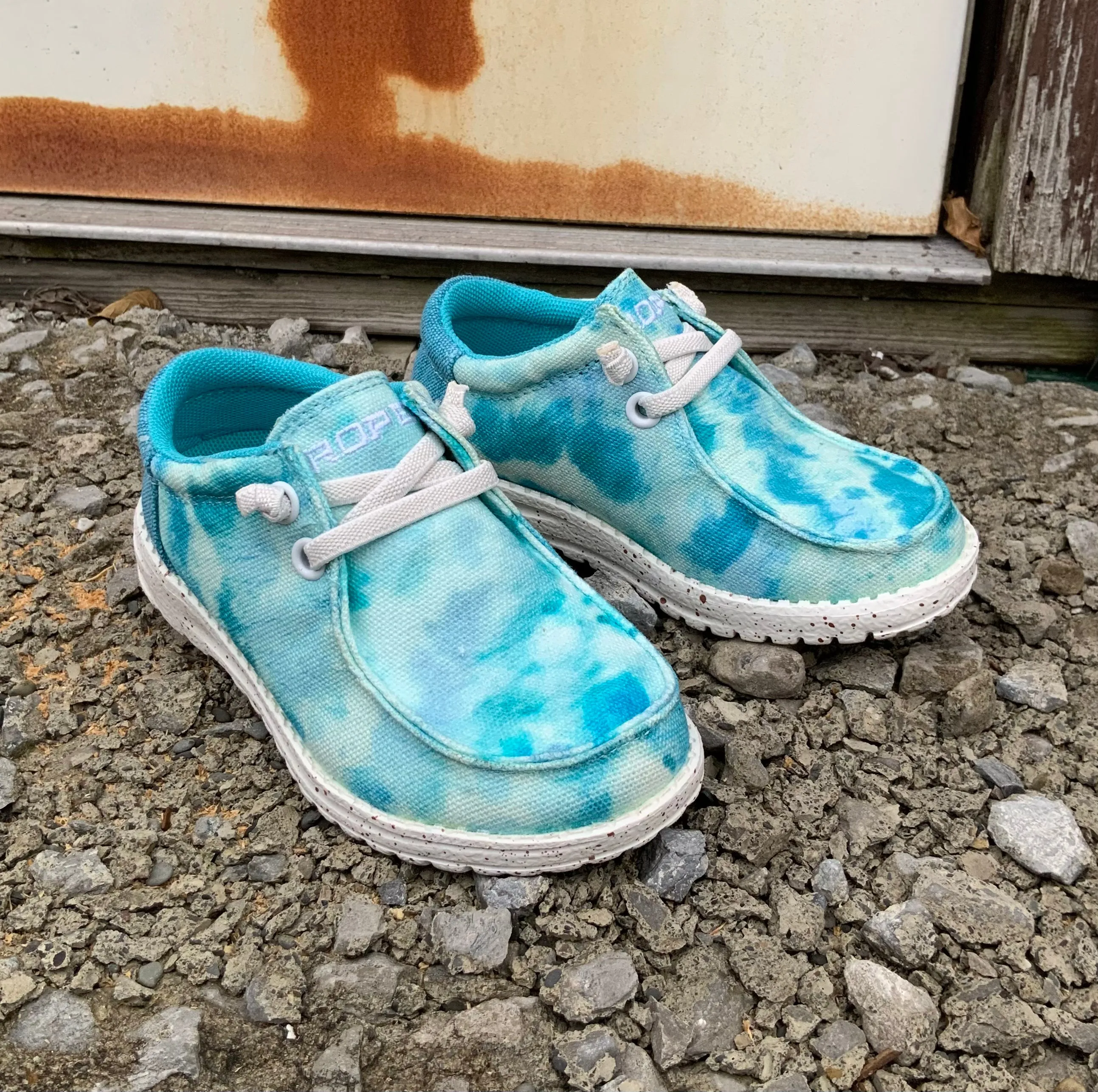 Roper Children/Youth Eva Moc Blue Tie Dye Canvas Slip On Laced Shoe 1793-3011 Ranch Mode