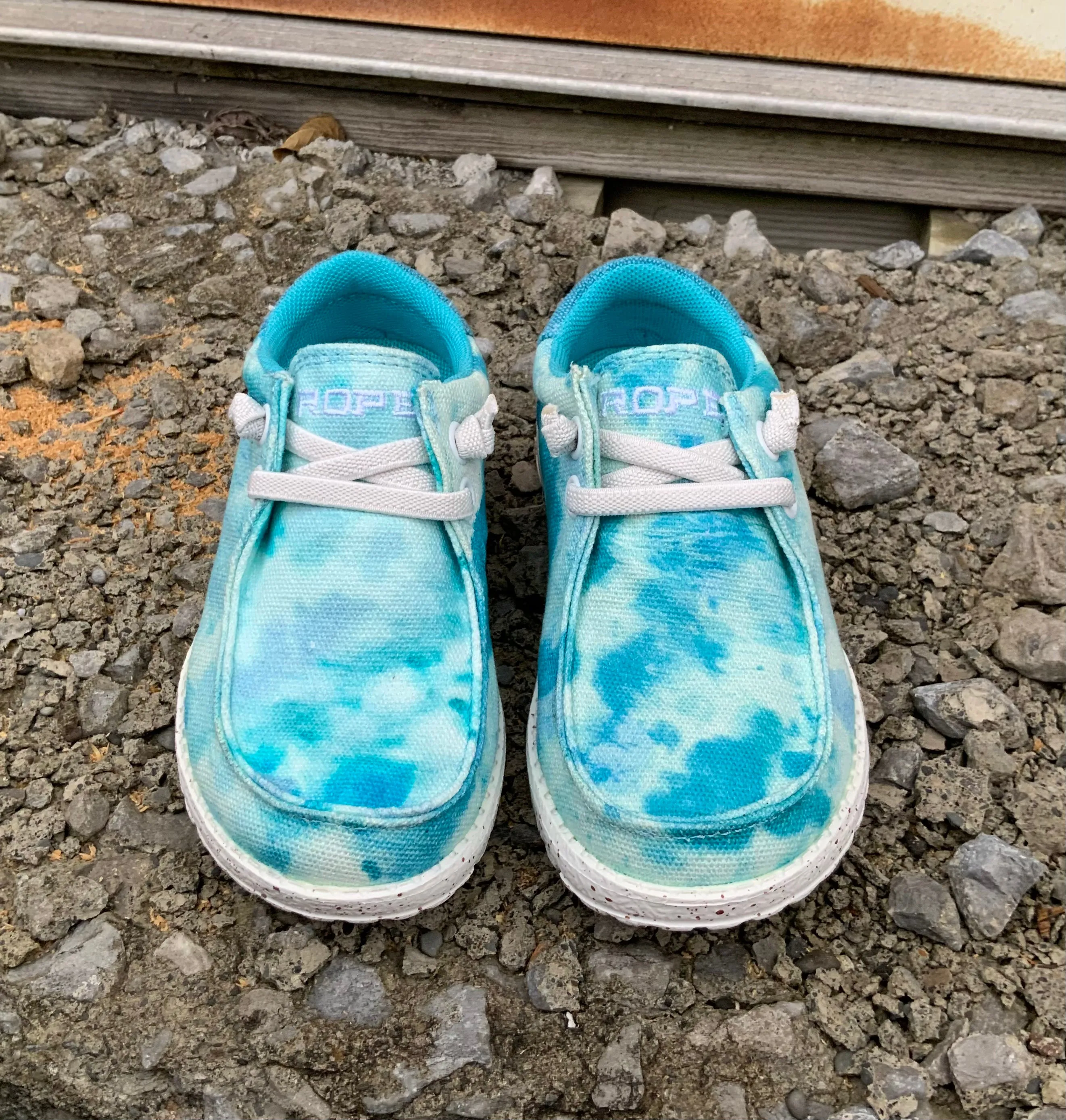 Active Use Casual Day Roper Children/Youth Eva Moc Blue Tie Dye Canvas Slip On Laced Shoe 1793-3011